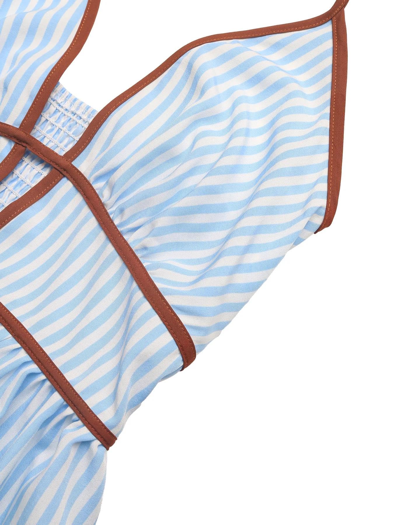 Vestido largo de verano para mujer, elegante, vintage, casual, delgado, a rayas