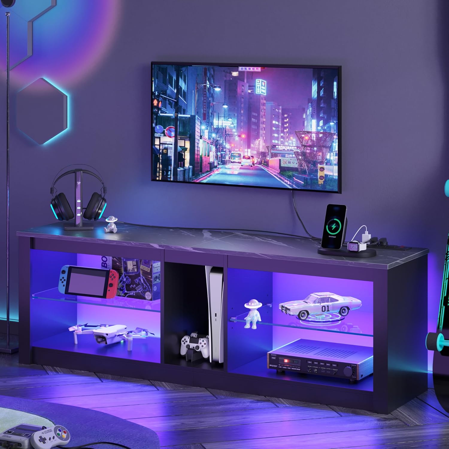 Bestier Gaming Entertainment Center with Power Outlet,55