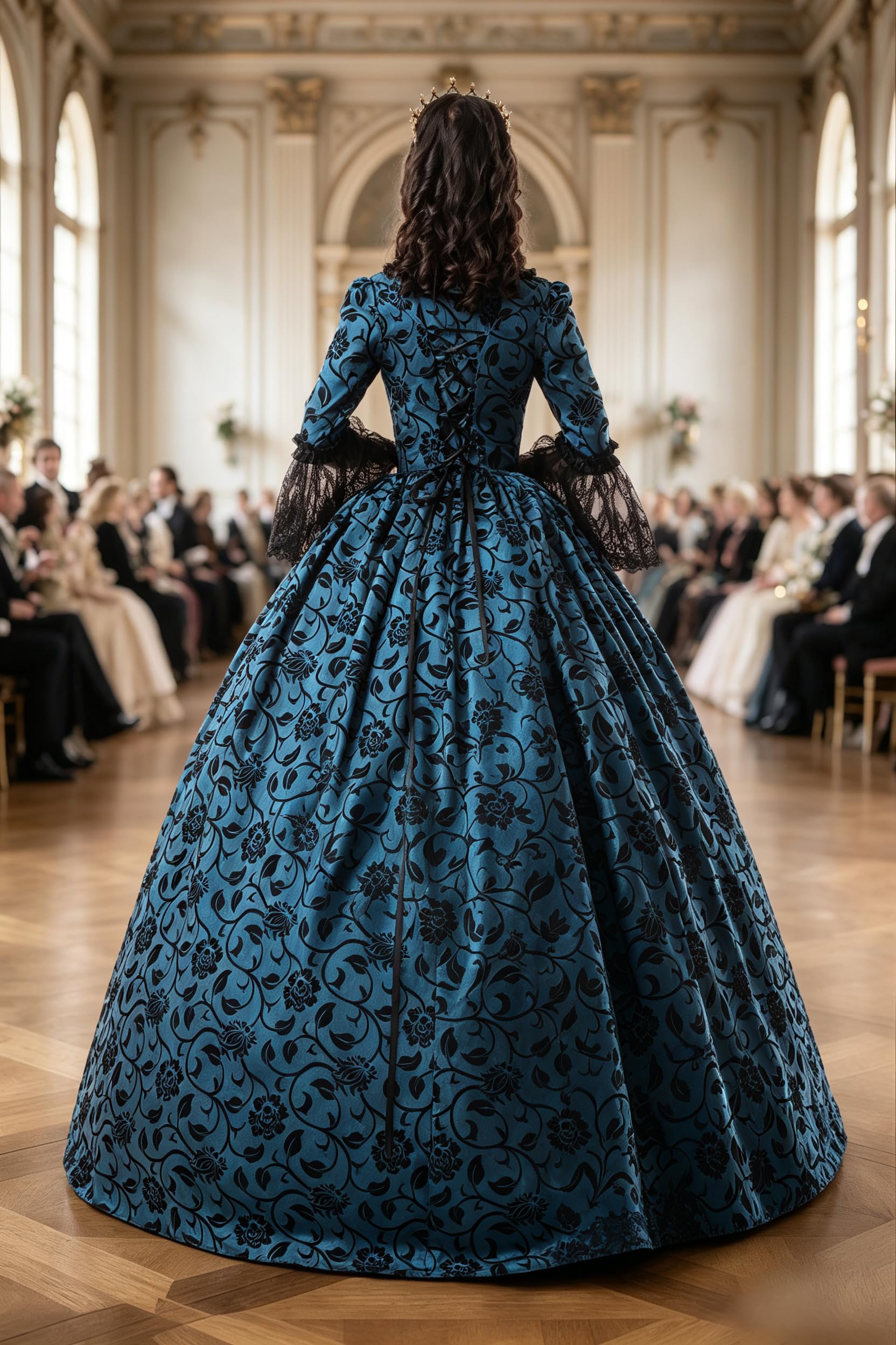 CountryWomen 18th Century Damen Rokoko Ballkleid Druck Lang Gothic Viktorianisches Kleid Maskerade Thema Kleider