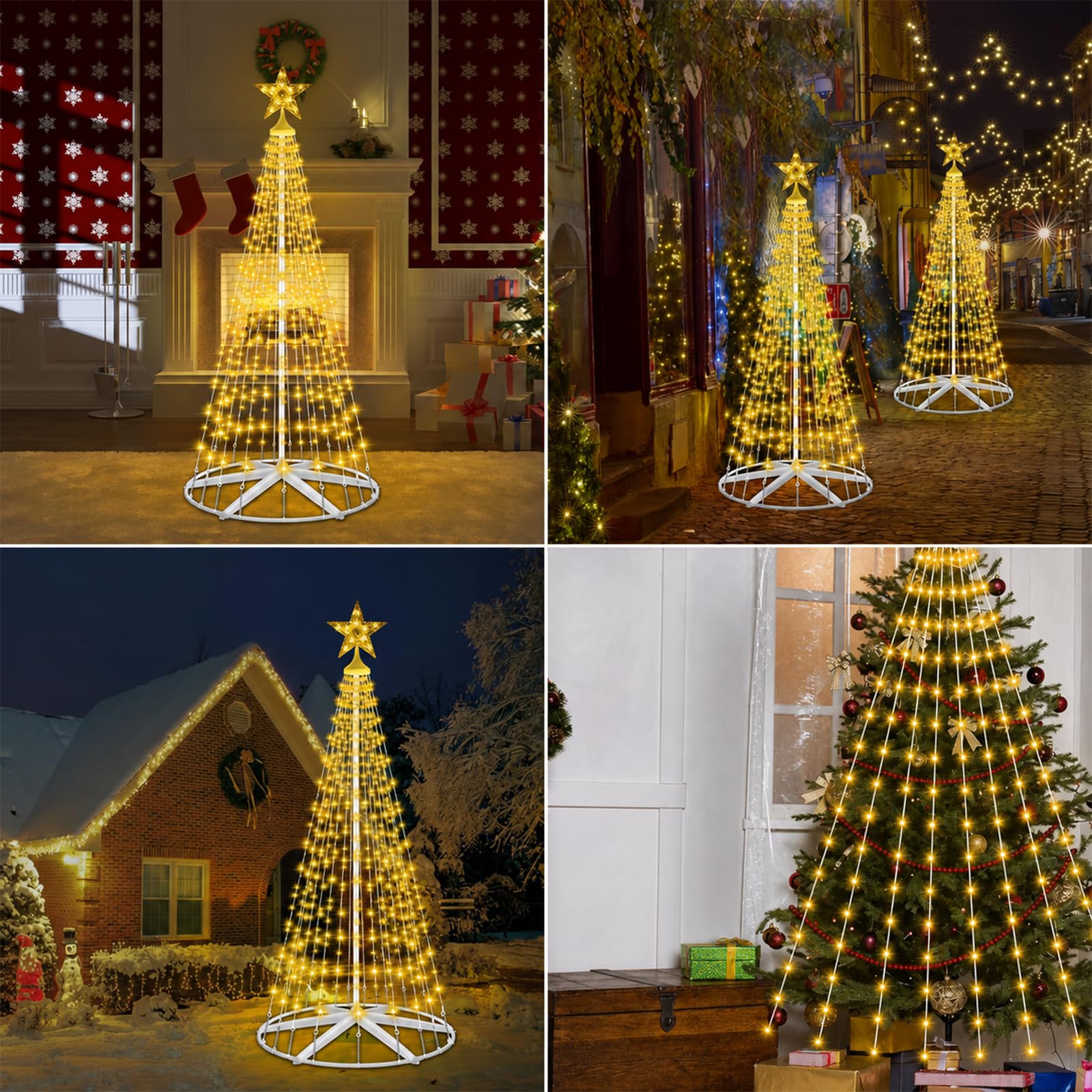 HELESIN 1,8 M, Luces de árbol de Navidad con Estrella, 250 Luces LED RGB para Exterior e Interior, 12 Modos, Decoraciones navideñas para Jardines Exteriores, Blanco Cálido