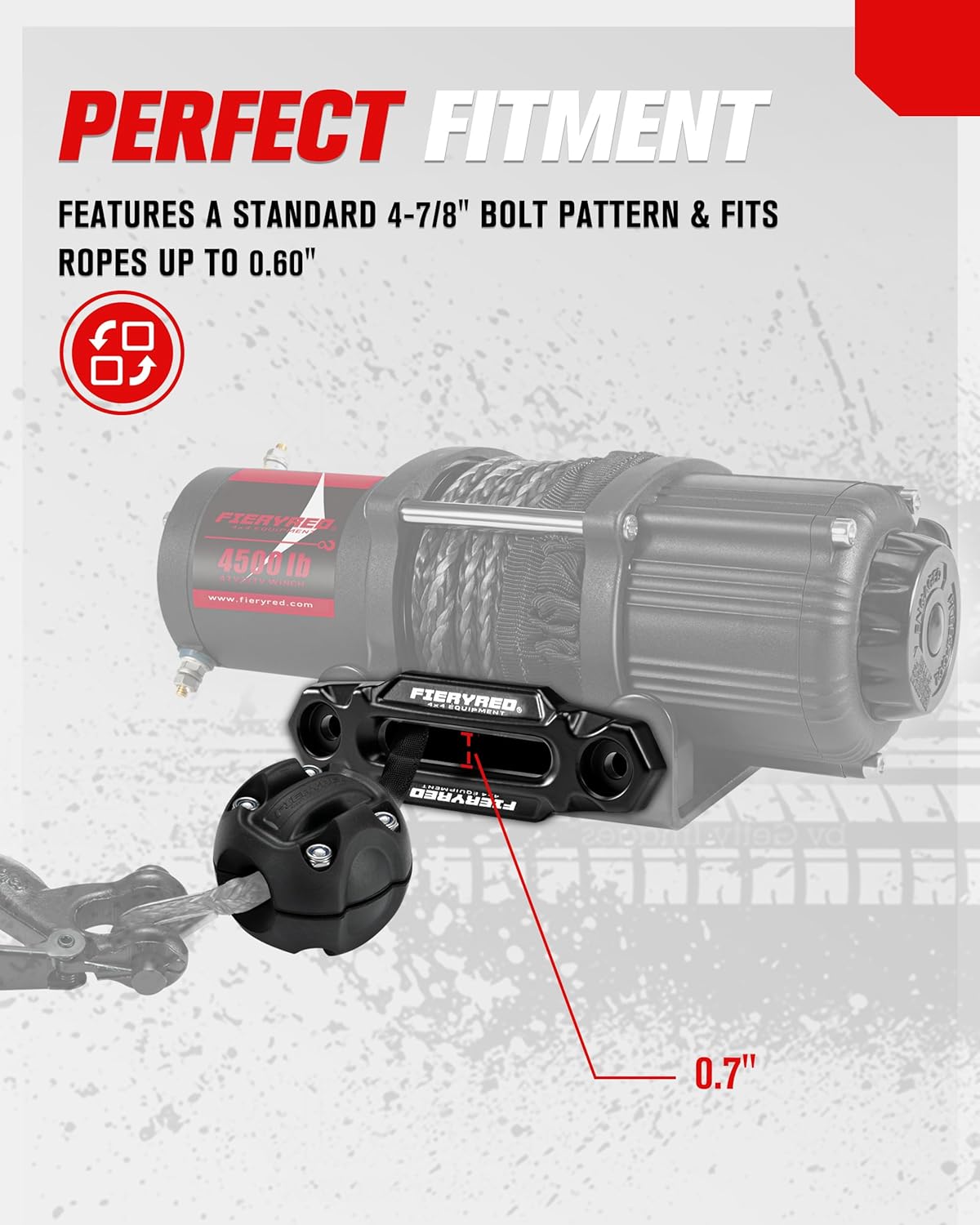 FIERYRED Winch Hawse Fairlead with Winch Cable Hook Stopper Kit,4-7/8 Inch Bolt Pattern Aluminum Fairlead for Synthetic Rope,Suitable for 3500-4500LBS ATV/UTV Winch