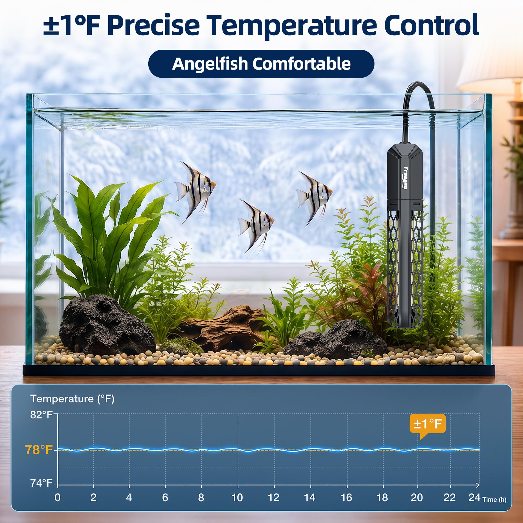 FREESEA Calentador de acuario para peceras: 100 W/200 W/300 W/500 W Calentador sumergible de tanque de peces con protección contra sobretemperatura y fuera del agua para agua salada y dulce de 40 a 75