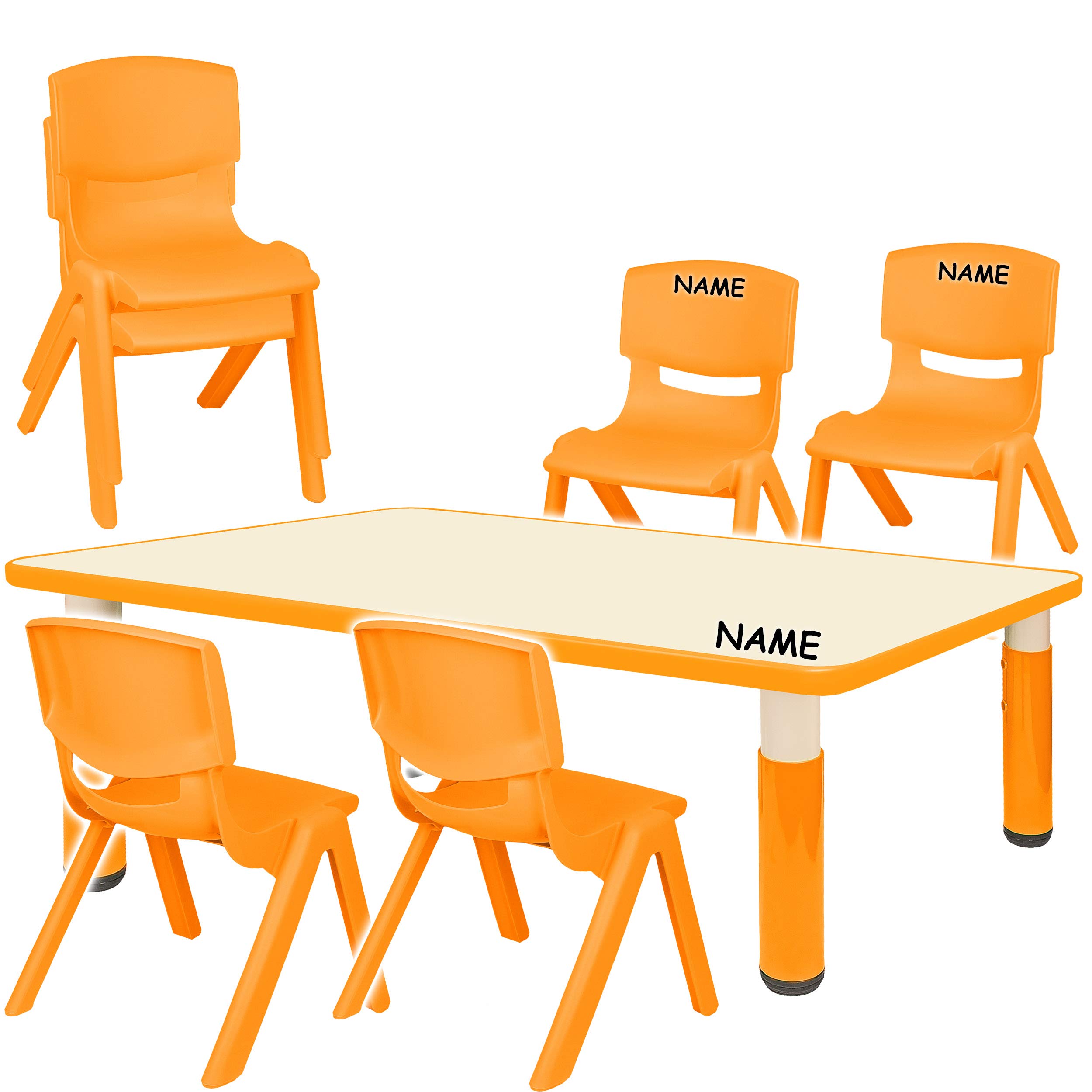 alles-meine.de GmbH Sitzgruppe für Kinder - Tisch + 6 Kinderstühle - Größen & Farbwahl - orange - höhenverstellbar - 1 bis 8 Jahre - Plastik - für INNEN & AUßEN - Kindertisch/K..