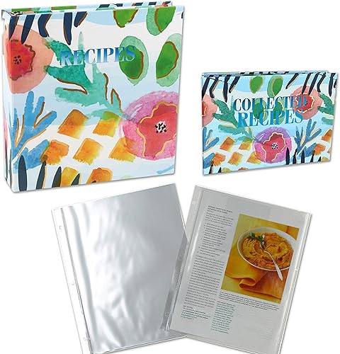 Paquete de organizadores de recetas de acuarelas para tarjetas de recetas y recetas de tamaño completo