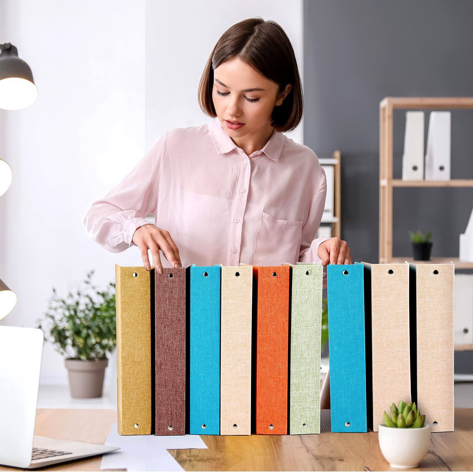 Fuutreo 6 Pcs 3 Ring Binder 1 Inch Fabric Round Ring Binder for A5 Paper School Binder Linen File Folder for Office Home Portfolio Planner Supplies