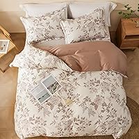 Vista 3 de OAITE - Juego de funda de edredón individual con patrón floral de 600 hilos, ultrasuave, 100% algodón, fibra larga, juego de 3 piezas, transpirable