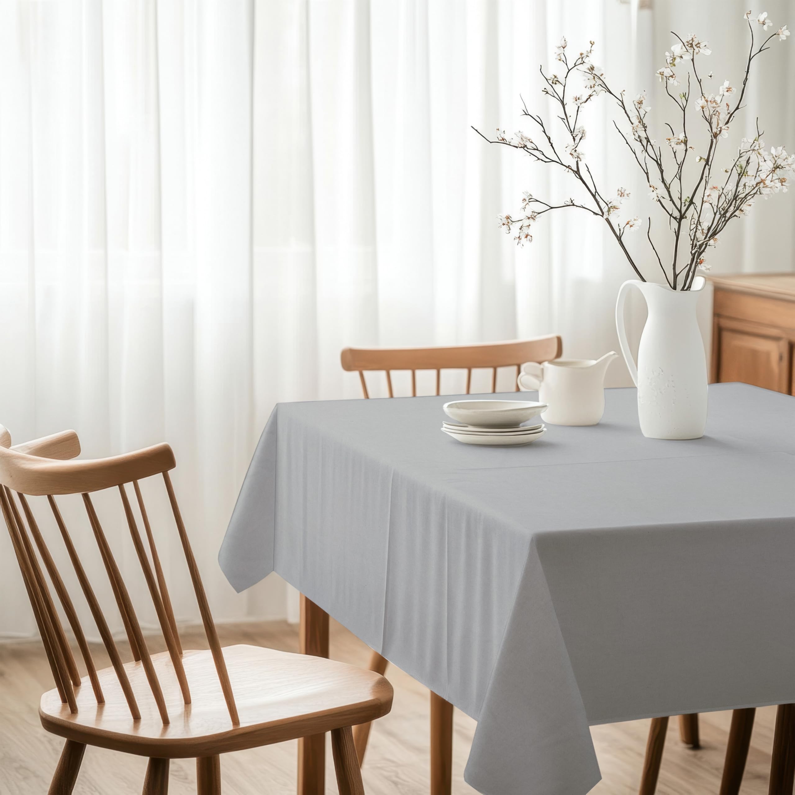 R home 100% Cotton Table Cover, Fint Grey, 56 x 72 Inch, Machine Washable & Reusable | Ideal for Dining Table & Centre Table, Easy Maintenance, 200 GSM Thick Fabric