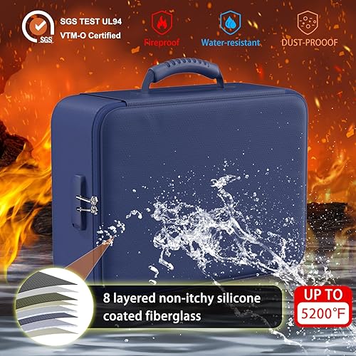 Miniatura 11 de ENGPOW Bolsa de documentos ignífuga de 5200°F con cerradura, caja ignífuga con aislamiento térmico mejorado, organizador de archivos de 8 capas