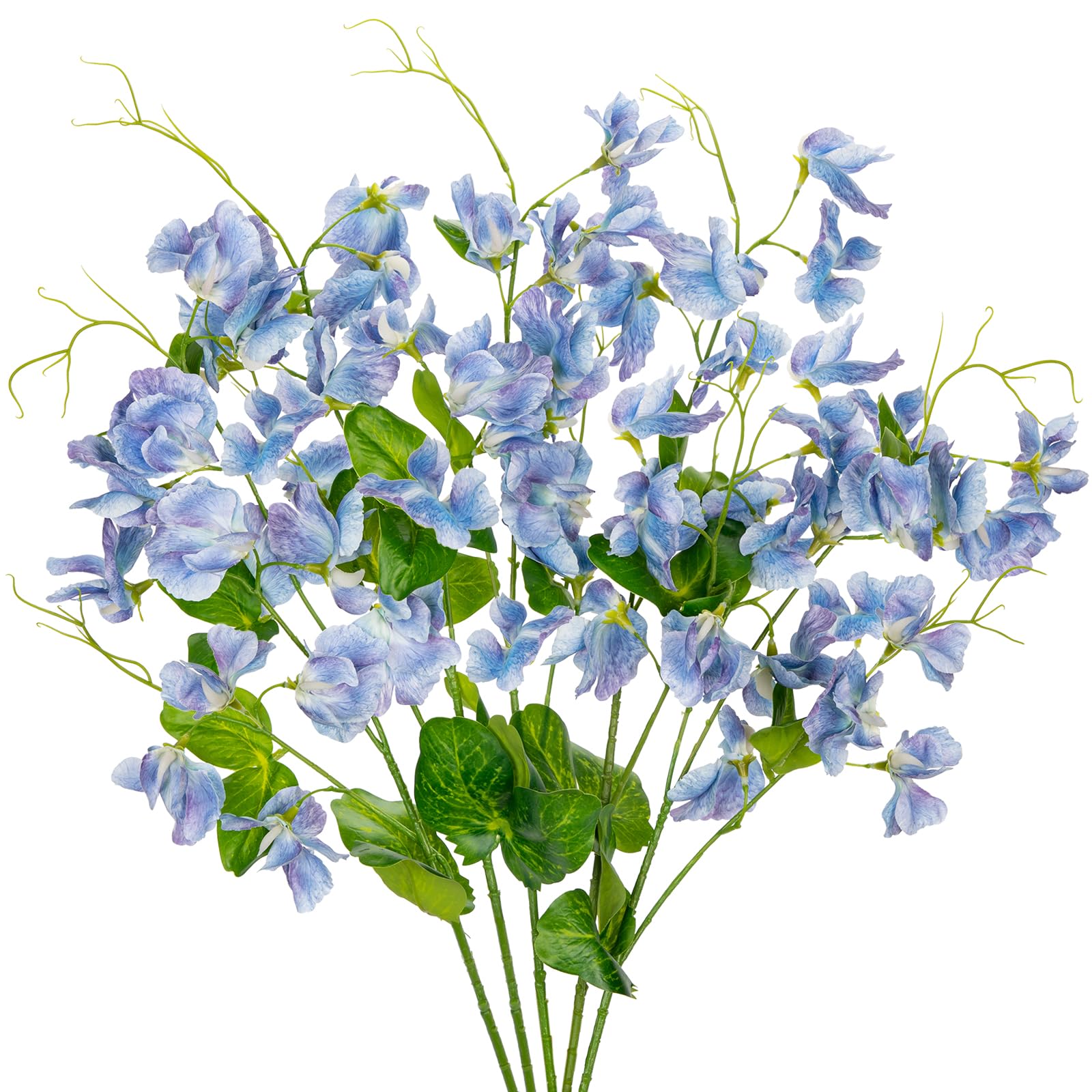 Arborus 5PCS Faux Sweet Pea Flowers Bouquet 23.6" Long Stem Artificial Flowers for Tall Vases Blue Artificial Flower Stem Fake Silk Spring Flower for Floral Arrangement Home Wedding Table Decor