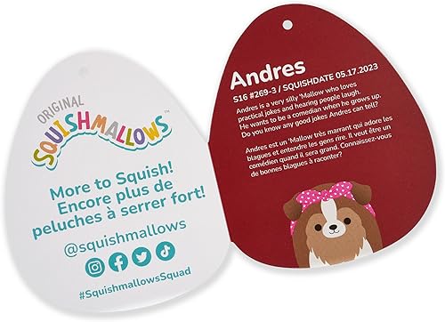 Miniatura 6 de Squishmallows Diadema original de 16 pulgadas Andres Brown Sheltie con corazones - Peluche grande oficial de Jazwares