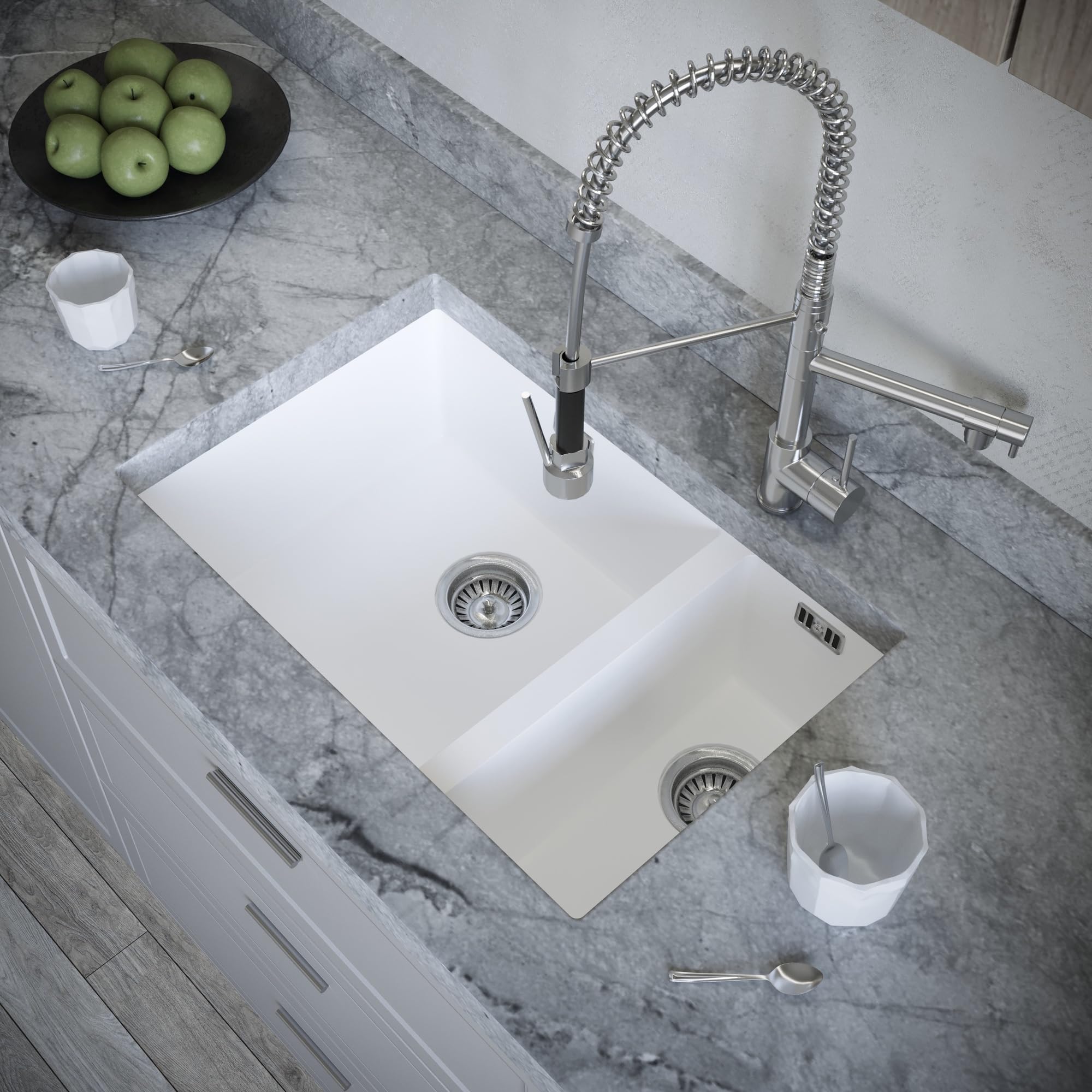 Liquida White Cm670mw 1.5 Bowl Comite Undermount/Inset Matt Kitchen Sink