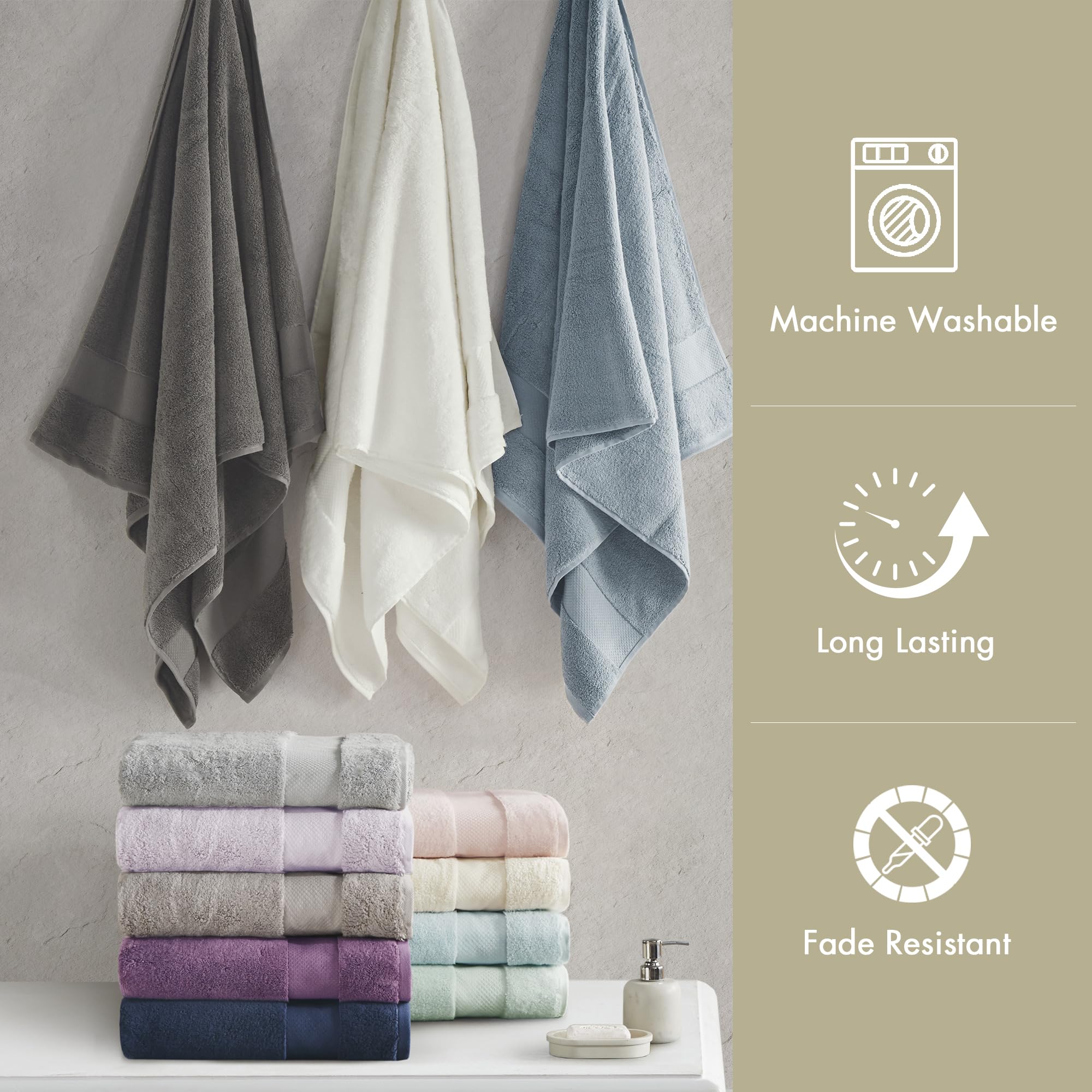 Madison Park Signature Juego de Toallas turcas 100% algodón de 600 g/m², de Lujo, Gruesas, Suaves, absorbentes, para Hotel, Toallas de baño, Ducha, Cara, Varios tamaños, Natural, 6 Piezas
