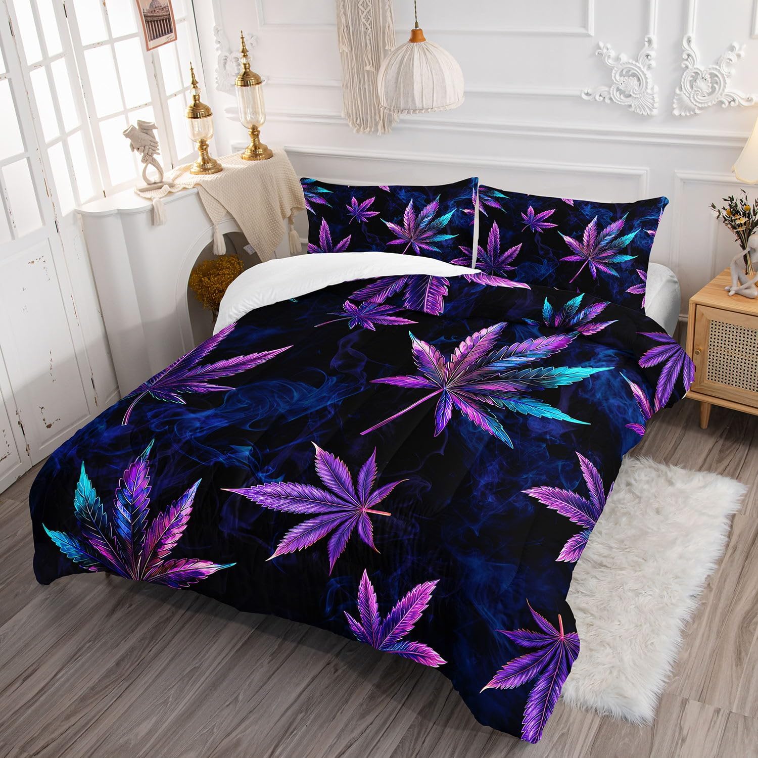 Maple Leaves Comforter Set Botanical Printed Bedding Set with 1 Comforter and 2 Pillowcases for Boys and Girls Bedroom All Season(Leaves Twin)