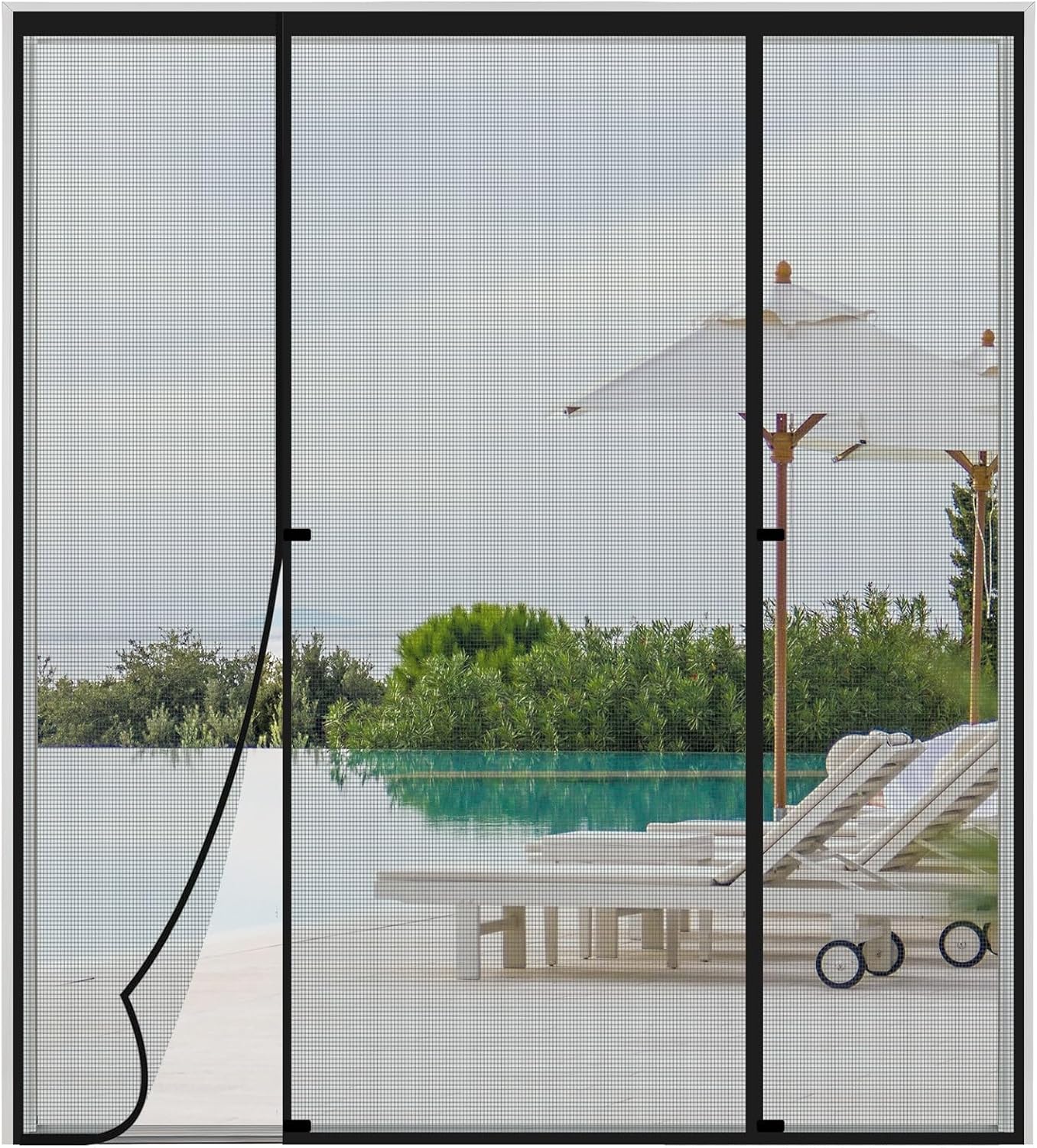 Double Opeing Magentic Screen Door for Sliding French Door, Fit Door Size 74 x 82, Large Self Sealing Screen Door Mesh for Pet Kid, Removable Mesh Net Walk Through, Keep Fly Out, Gray