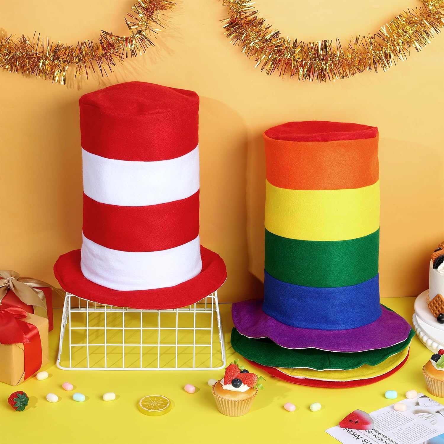 Fovths 12 Packs Stove Pipe Hats Striped Felt Top Hat Fun Hats for Adults Party and Costume Accessories Red White Swirl Stovepipe Hat Birthday Party Supplies