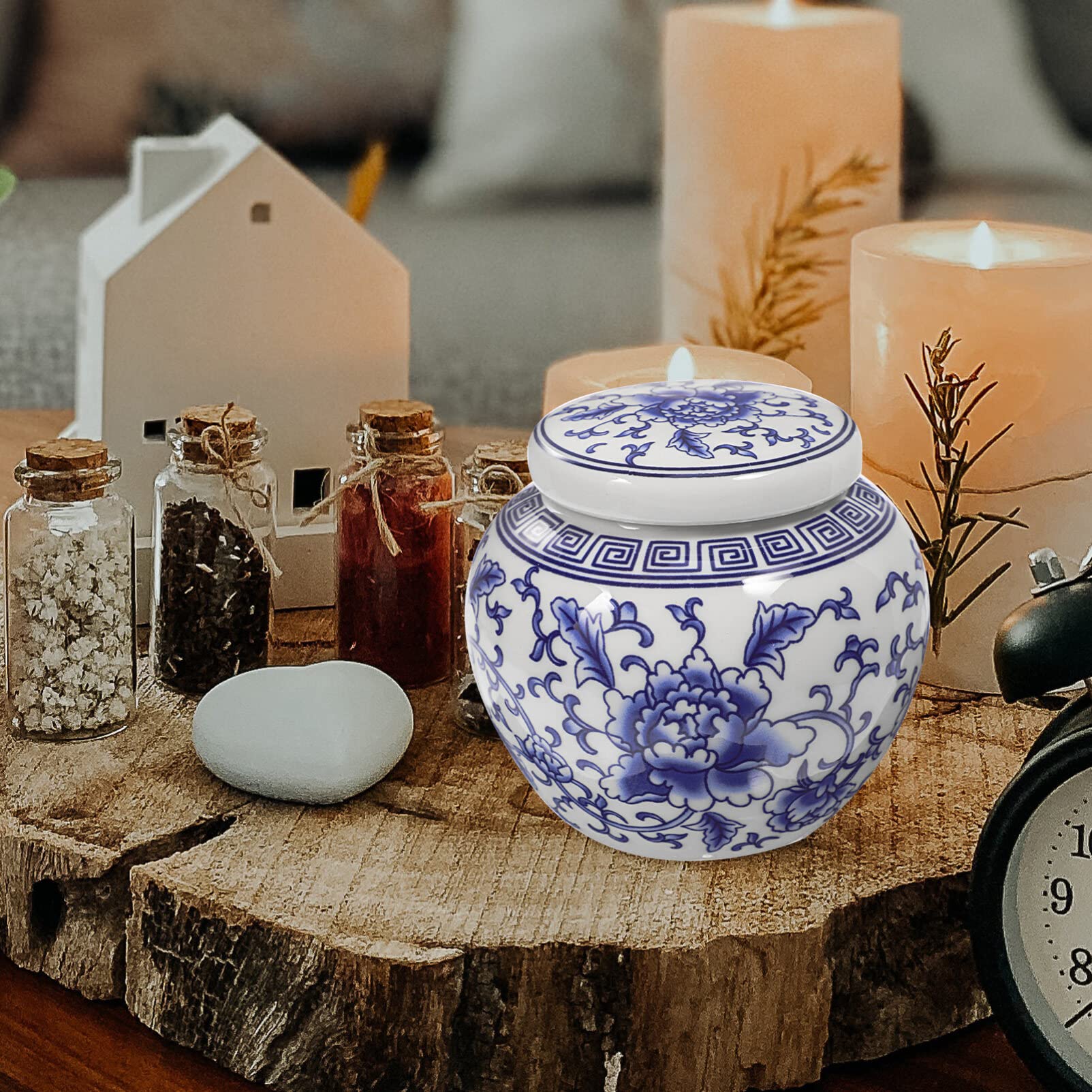 BESTonZON Boîte à Thé En Porcelaine Bleue Et Blanche Boîte à