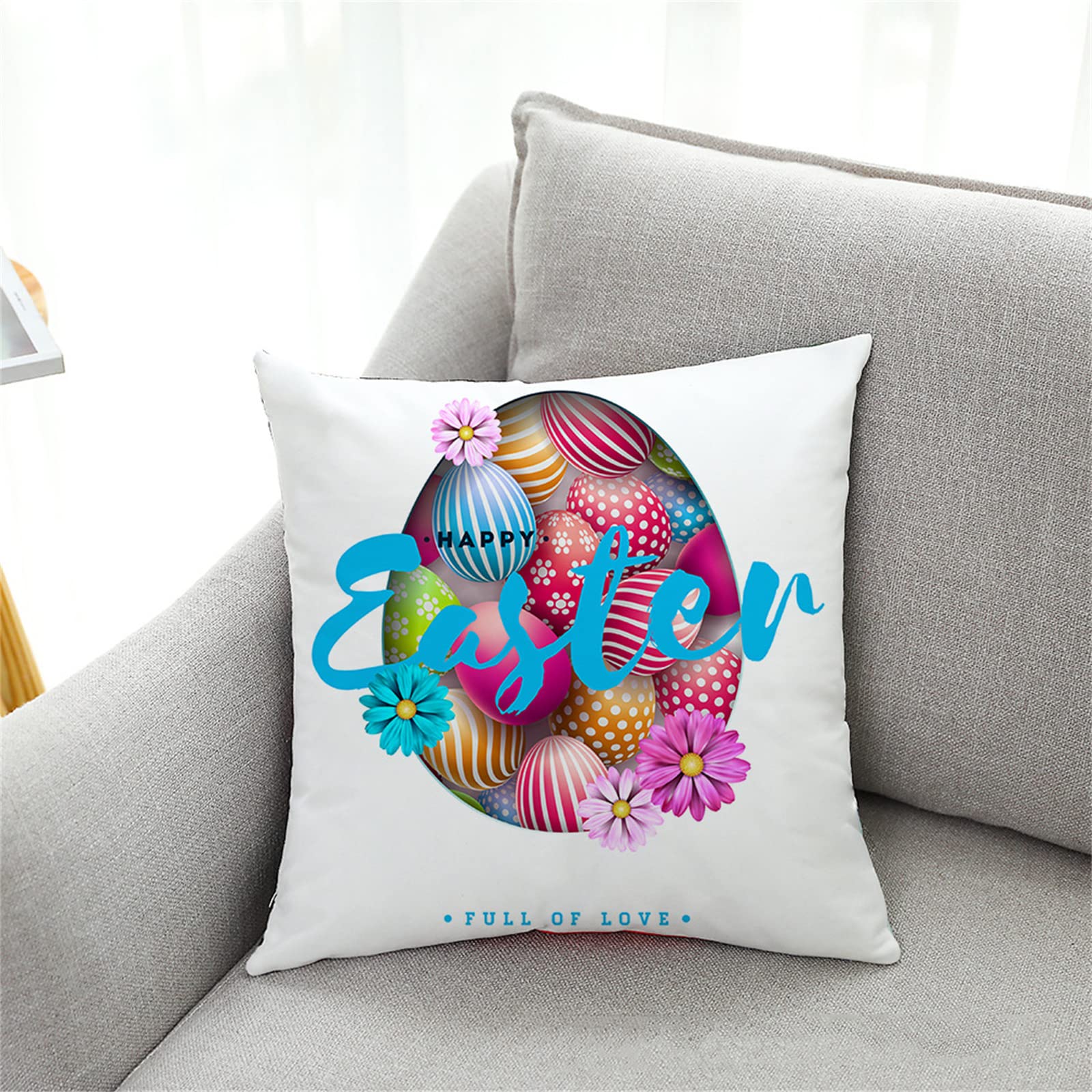 4 sztuki dekoracyjnych poszewek na poduszki, 55 x 55 cm, nowoczesny design dwustronny nadruk poszewka na poduszkę do ogrodu na zewnątrz patio ławka salon sofa dekoracja domu poszewka na poduszkę Happy Easter 56 x 56 cm