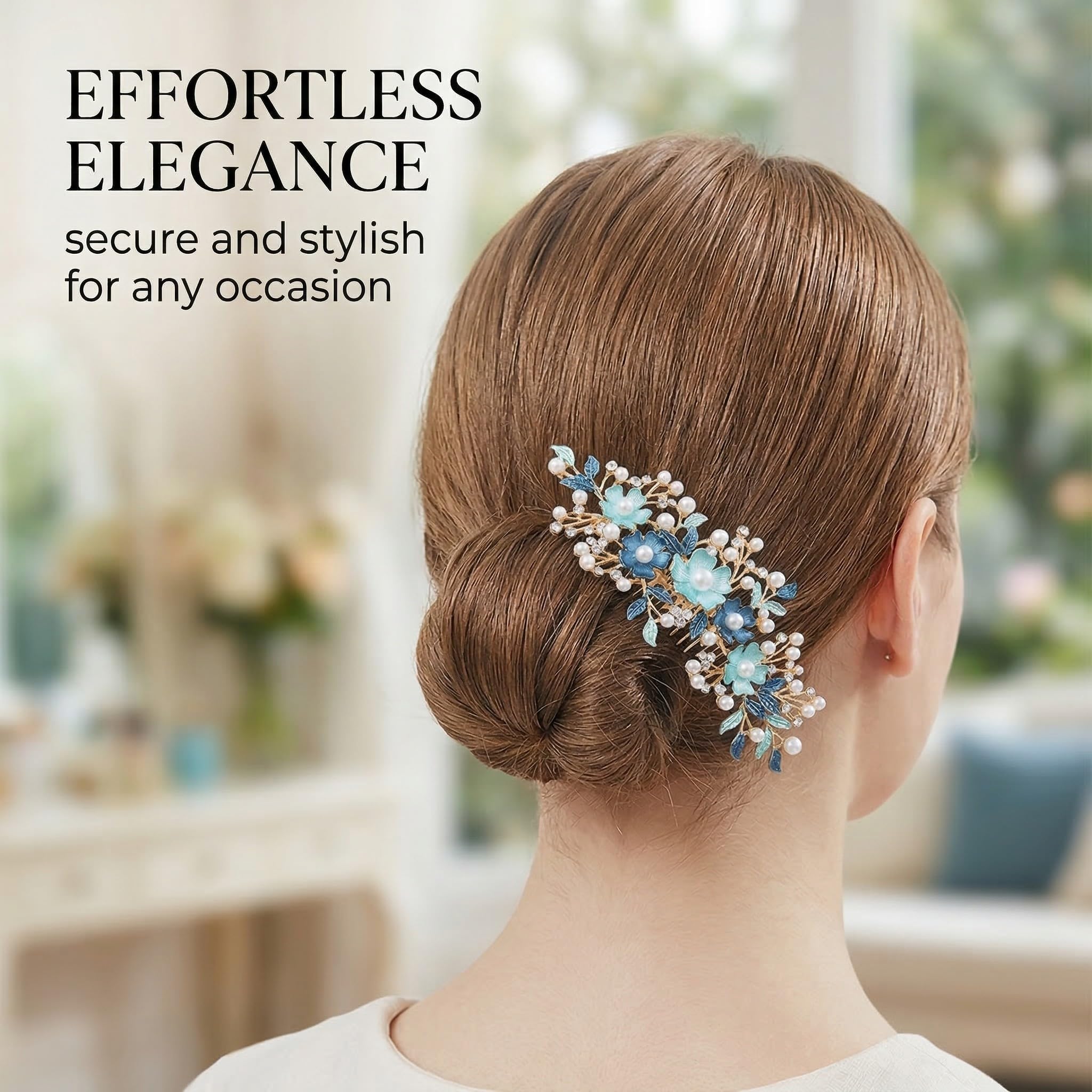 Peineta de Flores para Boda con Perlas, Tocado de Diamantes de Imitación de Flores, Nupcial Decorativo Diadema Fiesta de Bodas Pelo de Noche, Simple y Generoso, Azul