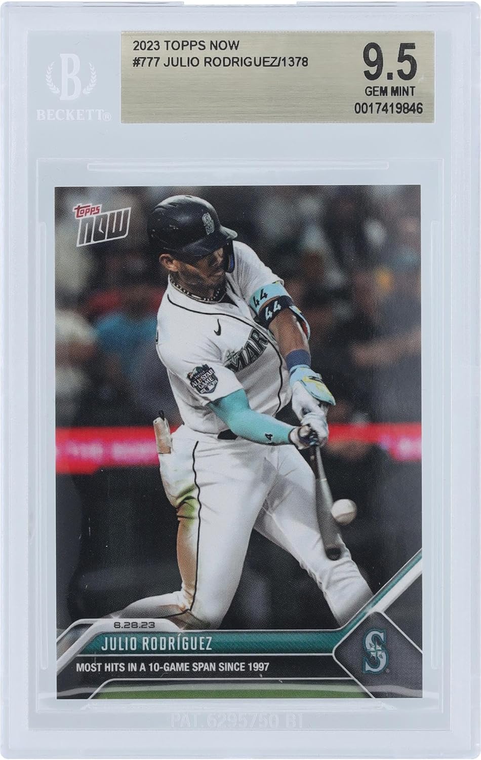 Julio Rodriguez Seattle Mariners 2023 Topps Now Most Hits in a 10 Game Span Since 1997#777 BGS Authenticated 9.5 Card - Baseball Slabbed Rookie Cards