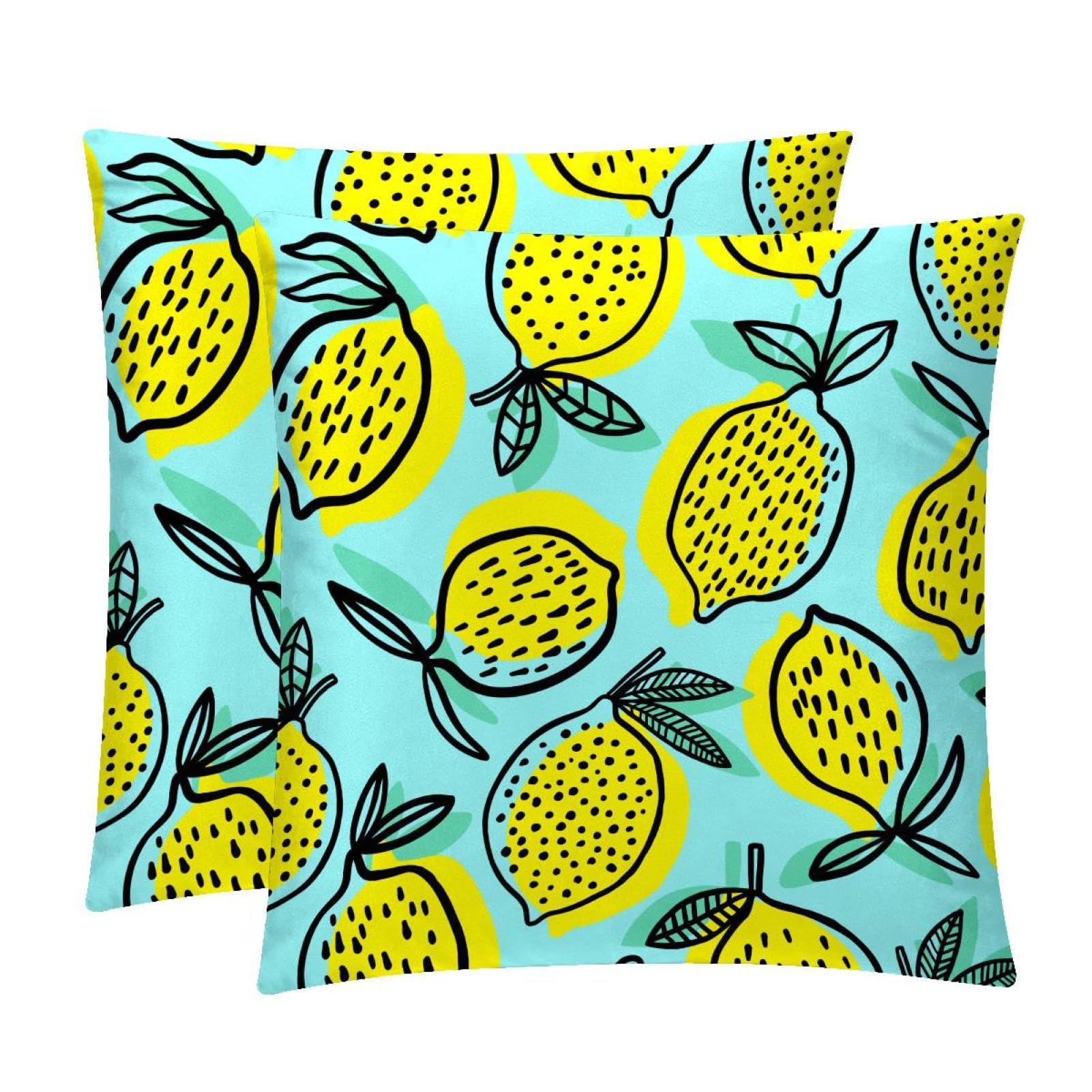 TDGKPZ Lemon Throw Pillow Cases 2 Pack Pillowcases Zipper Cushion Covers For Bedroom Living Room 50x50cm