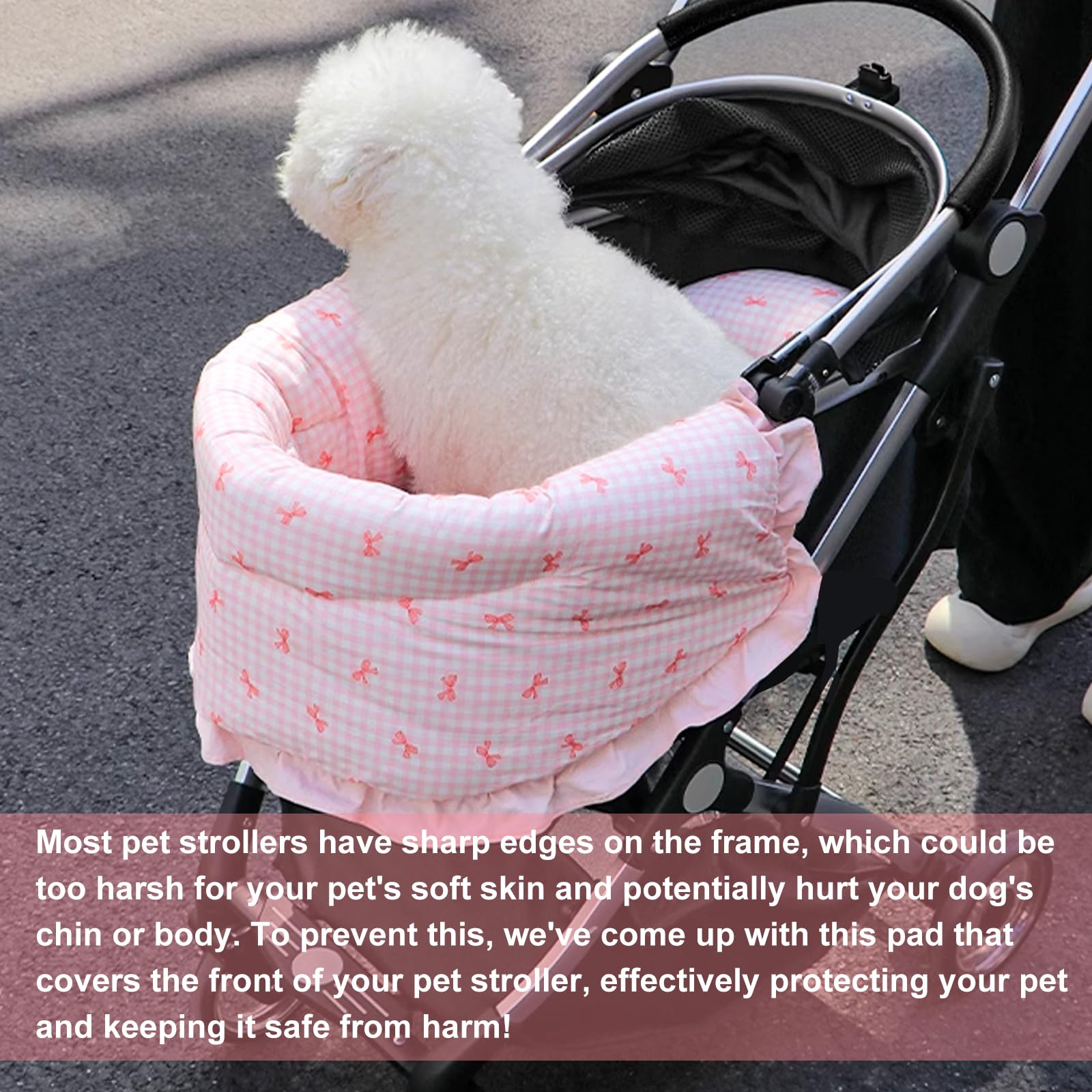 LUKHMELF Pet Stroller Mat, Dog Stroller Bed Mat, Pink Bow Style, Cotton, 36"x18.5", Magnetic Attachment - Image 2