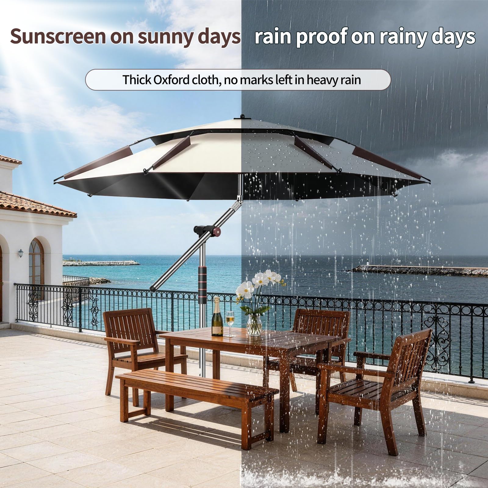 Ombrellone da 240 cm, pieghevole, grande con custodia protettiva per balcone, spiaggia, regolabile a 360°, offre impermeabile e protezione solare, verde