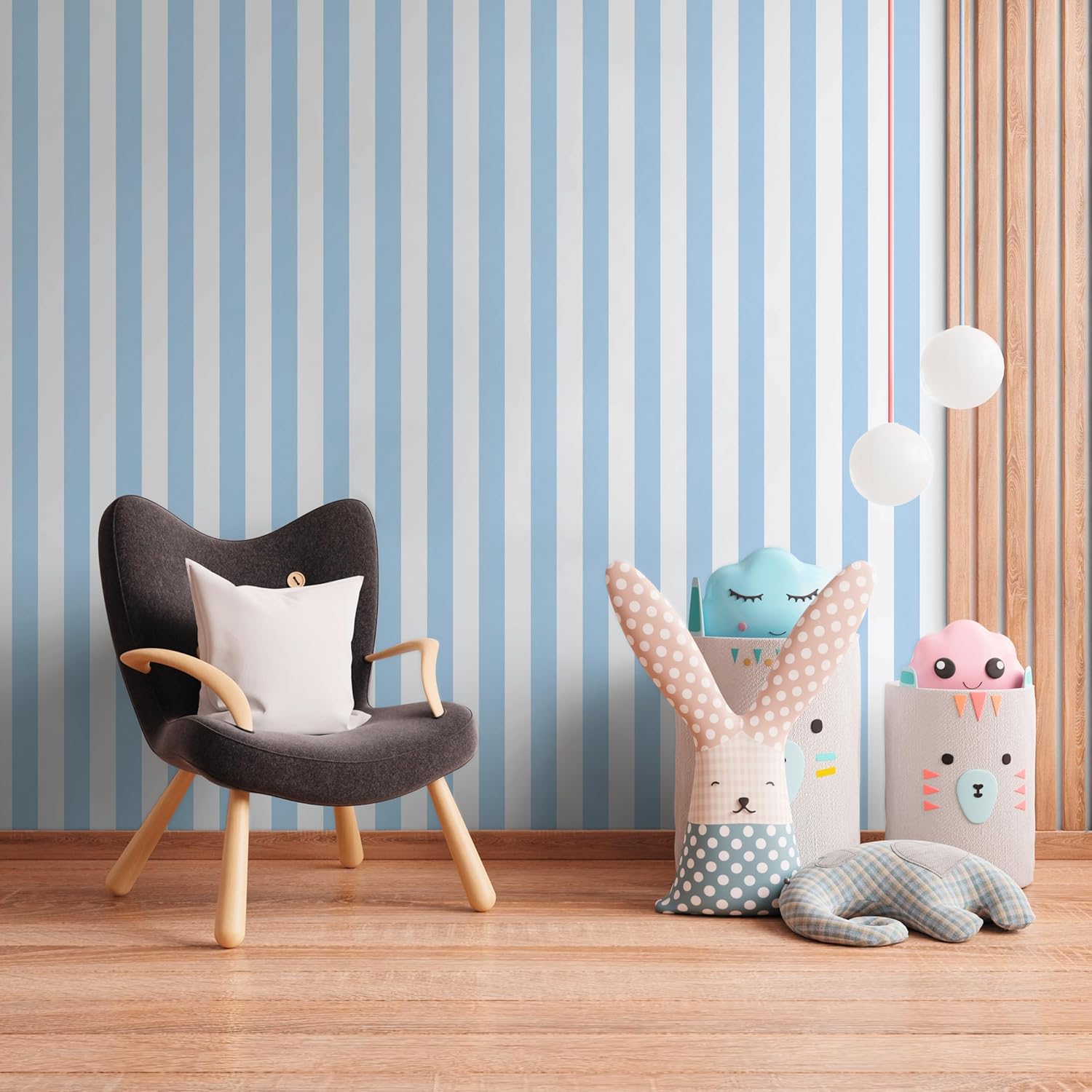 Striped Wallpaper Little Love Non-Woven Wallpaper 10.05 m x 0.53 m Blue White Made in Germany 381485 38148-5