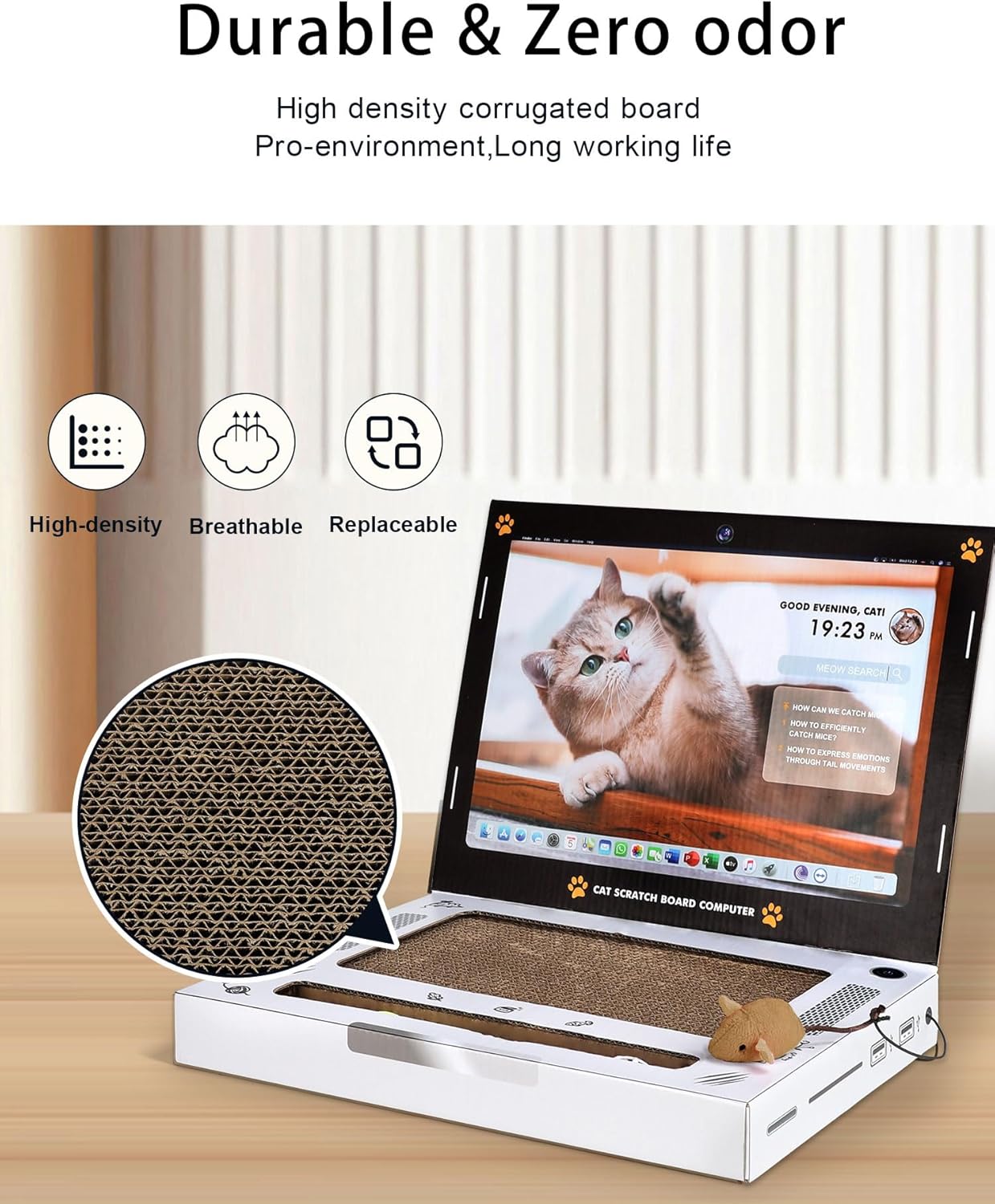 review Scratching Pad Pro Interactive Toy,Unique Cat Gifts,Cat Accessories Essentials,Funny Carboard Cat Laptop & Computer TV Scratcher for Indoor, Standard Grey