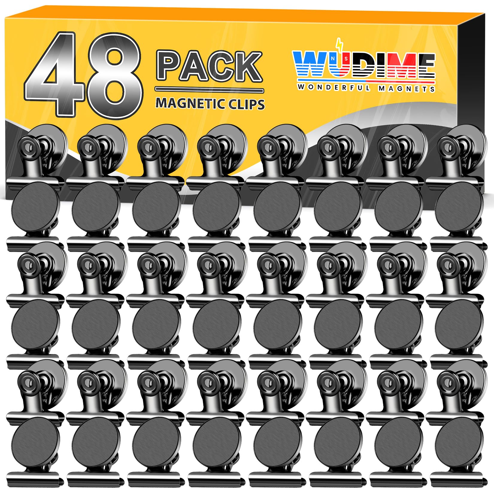 WUDIME 48 Pack Magnetic Clips, Refrigerator Magnets Fridge Magnets, Black Magnet Clips for Whiteboard, Clip Magnets for Photo Displays, Home, Office,Classroom