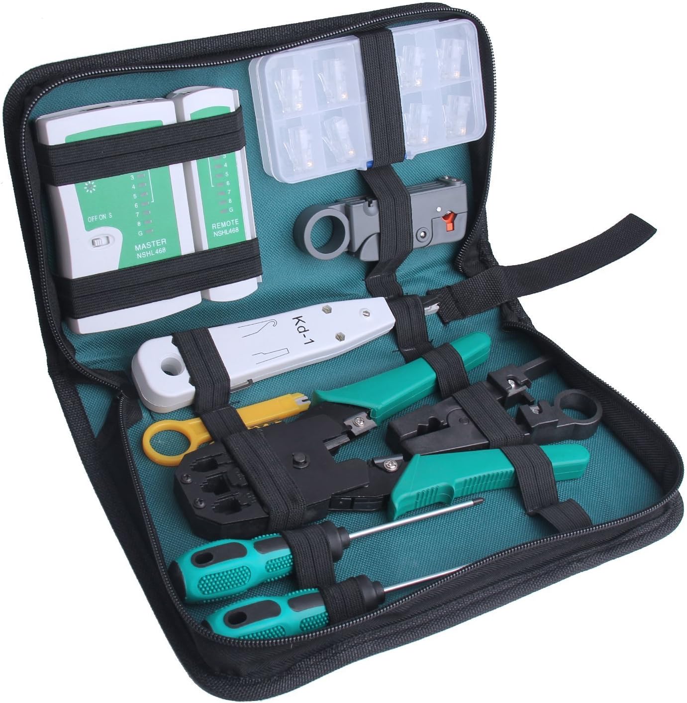Professional Network Computer Maintenance Repair Tools Kit Portable Phone Cable Crimper 8P8C 4P4C 6P6C Connectors RJ45 RJ11 Cat5 Cat6 Cable Tester Lan Network Tool Kit