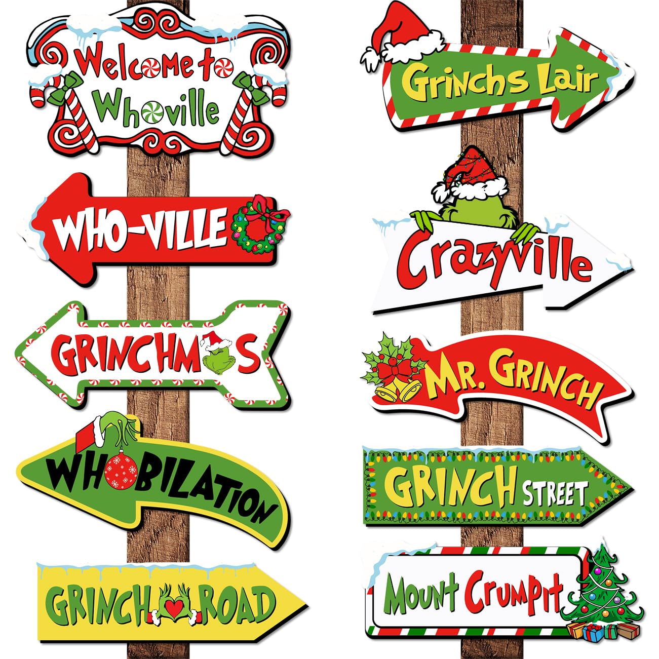 20Pcs Greenchmas Welcome to Whoville Yard Sign - Outdoor Christmas Photo Props - Greenchmas Arrow Yard Sign for Xmas Party Supplies