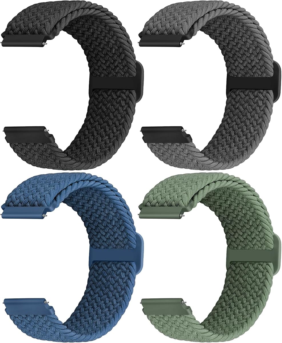 Braided Solo Loop Watch Band - Choice of Width -18mm 20mm 22mm, Quick Release Braided Replacement Wristband Nylon Stretchy Watch Straps for Men Women,4PCS