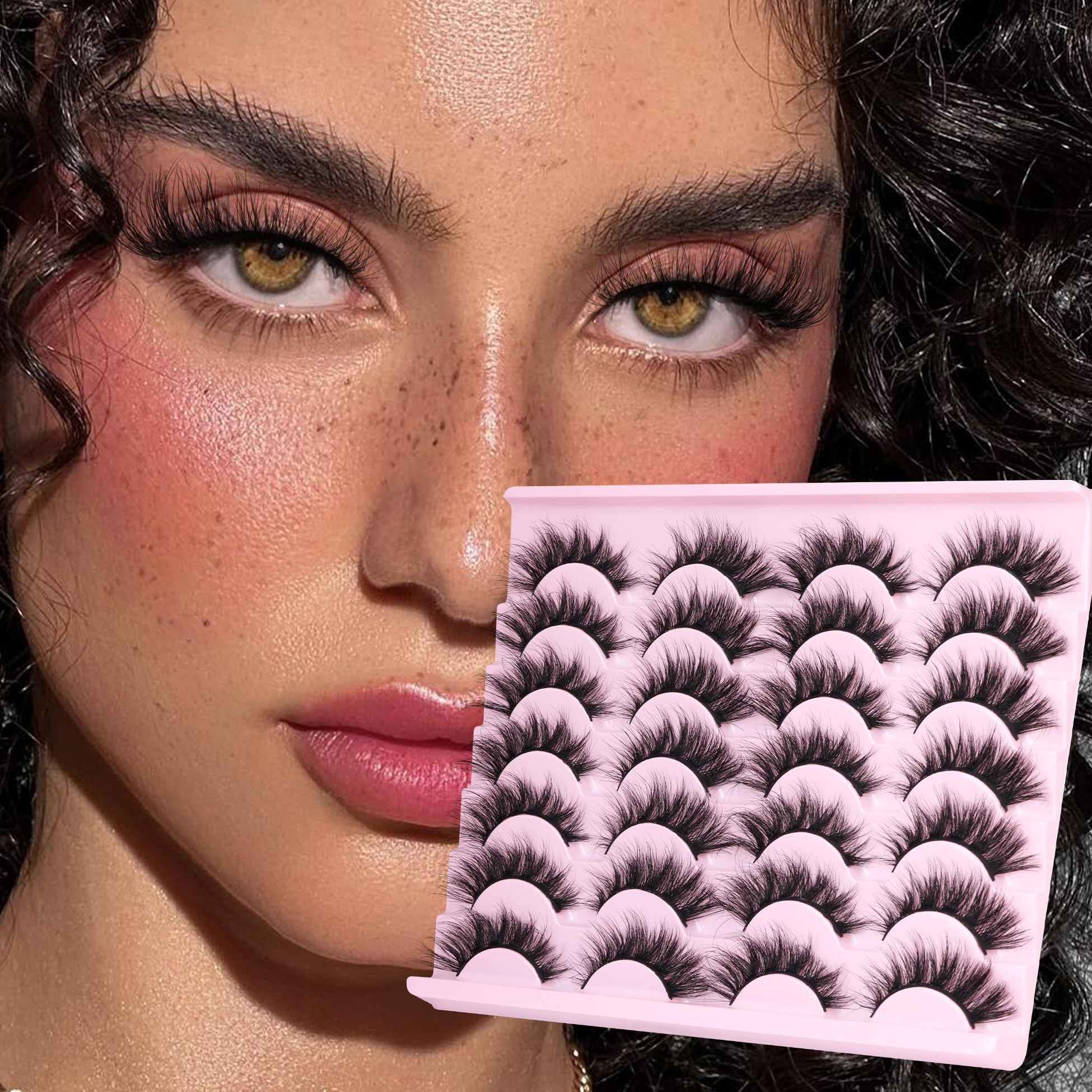 alicrown False Eyelashes Fluffy Lashes Natural Look Fake Eyelashes Wispy Strip Faux Mink Lashes Full Volume Cat Eye Lashes Pack 14 Pairs, Black