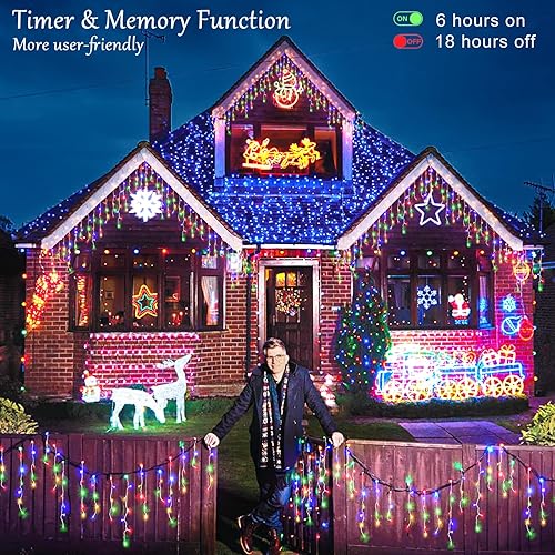 Miniatura 7 de Luces de Navidad de carámbano para exteriores, 33 pies, 400 luces LED de carámbano para exteriores, luces parpadeantes para interiores con 8 modos