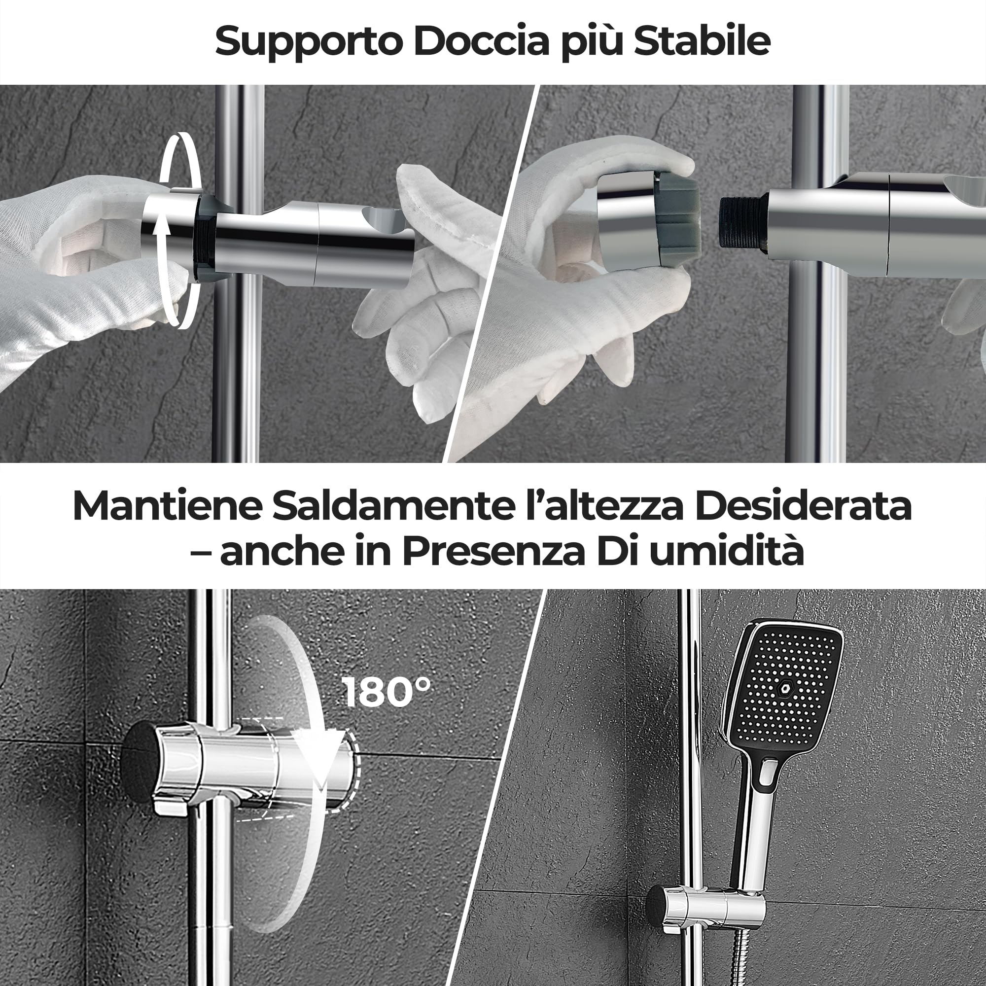 Görbach Asta Doccia in Acciaio Inox con Supporto Soffione Regolabile per Adattarsi ai Fori Esistenti, Adatto per Doccette Standard, Saliscendi Doccia 100 cm con Mensola Cromo