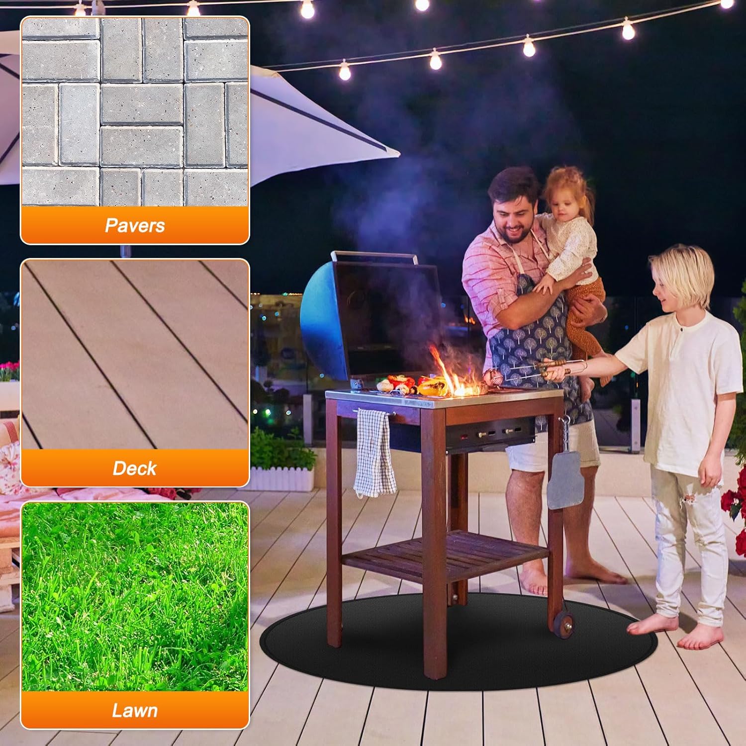 Round Fire Pit Mat, 48 Inch/ 121cm Fireproof Under Grill Mat for Outdoor Grill, 2mm Thick Oil-Proof Waterproof Circular BBQ Pad for Deck & Patio