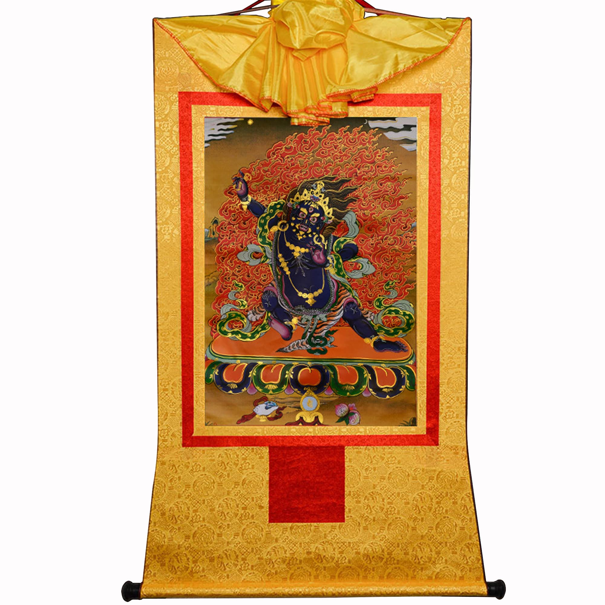 Thangka Buddista Tibetano da Parete, Arazzo Buddista in Broccato Thangka, Vajrapani, Meditazione, Zen, Multicolore, Varie Misure(Yellow,Small(35cm*27cm))
