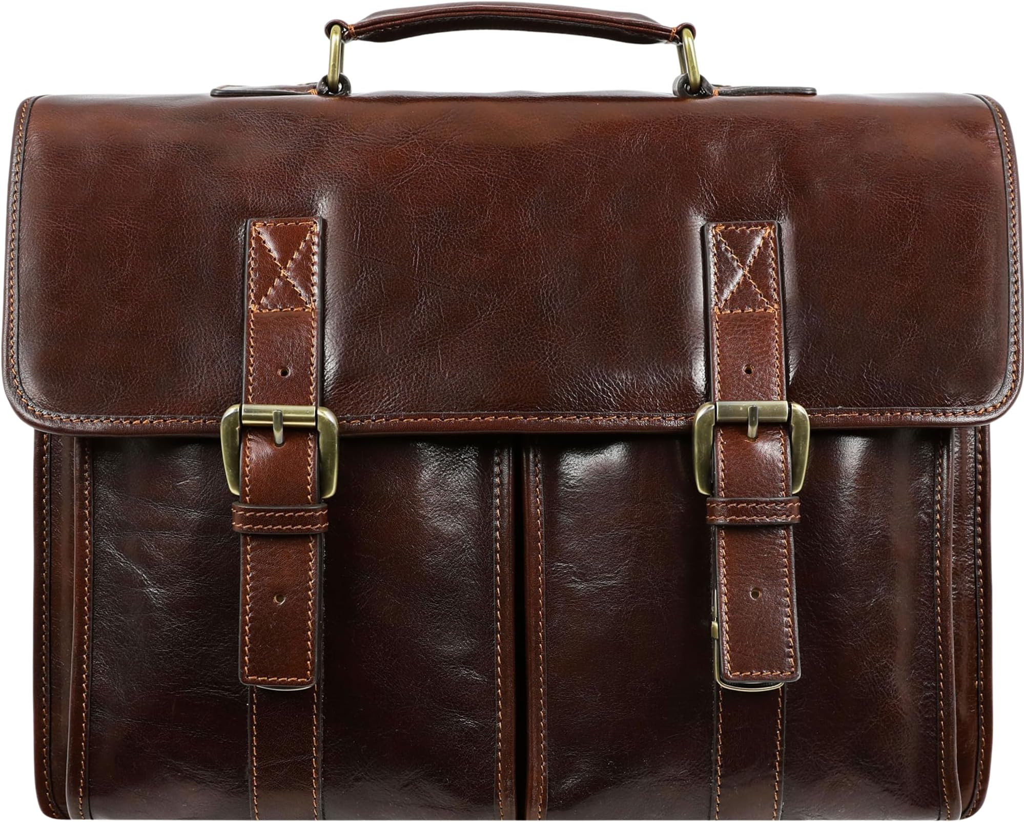 Time Resistance Leather Briefcase for Men Handcrafted in Italy Full Grain Messenger Bag for Laptop (Brown)