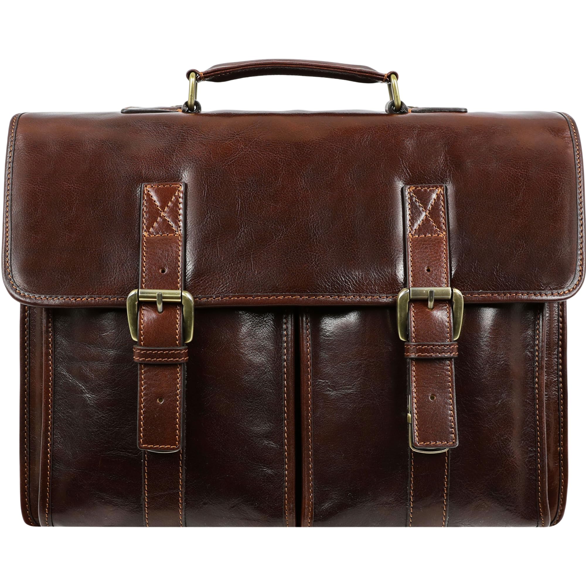 Time Resistance Leather Briefcase for Men Handcrafted in Italy Full Grain Messenger Bag for Laptop (Brown)