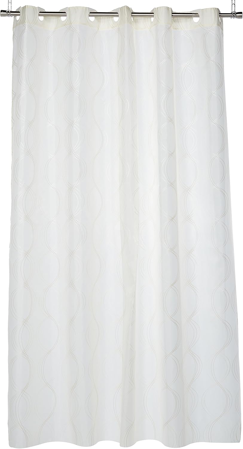 Carnation Home Fashions EZ On No Hooks Needed! 70 by 84-Inch Fabric Shower Curtain, X-Long, Bristol, Ivory