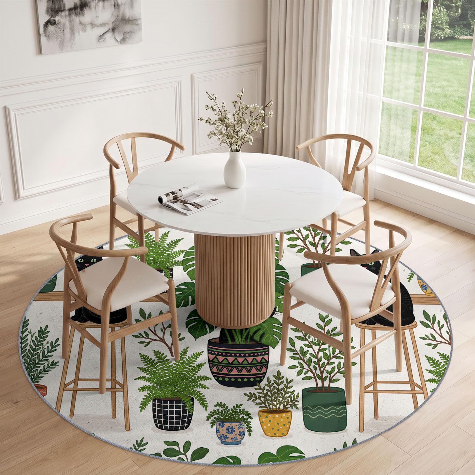 Tapis Rond Salon Moderne Nature Lavable en Machine 100 cm Vert