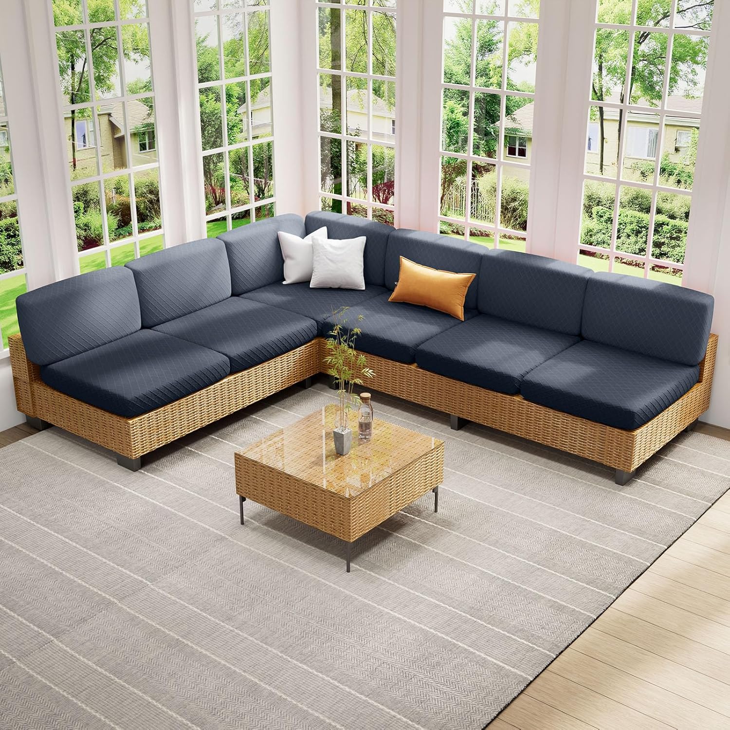 hyha Outdoor Couch Cushion Covers, Sectional Couch Sofa Covers Washable, Jacquard Diamond Lattice, Stretch Sofa Seat Cushion Cover for Indoor/Outdoor Patio Furniture (3 Pieces, Grey)
