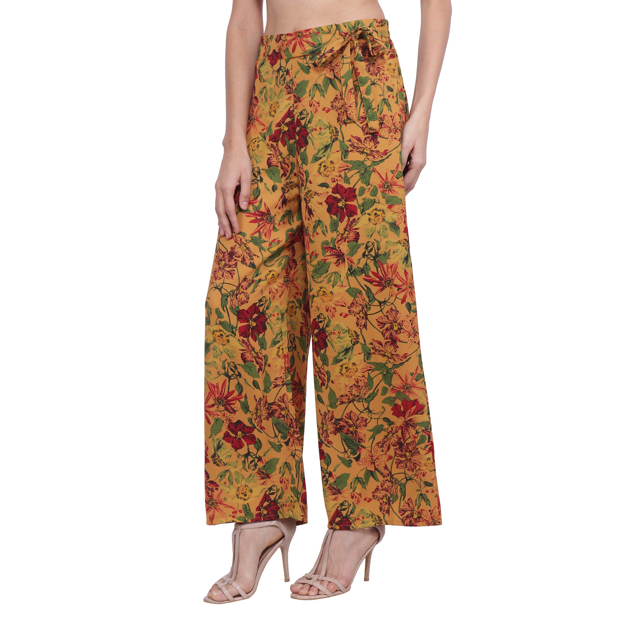 popwings Casual Floral Printed Regular Fit Palazzo for Women || Pull On Trouser Palazzo for Women || High Elastic Waistband Women Palazzo for Summer-picture-33