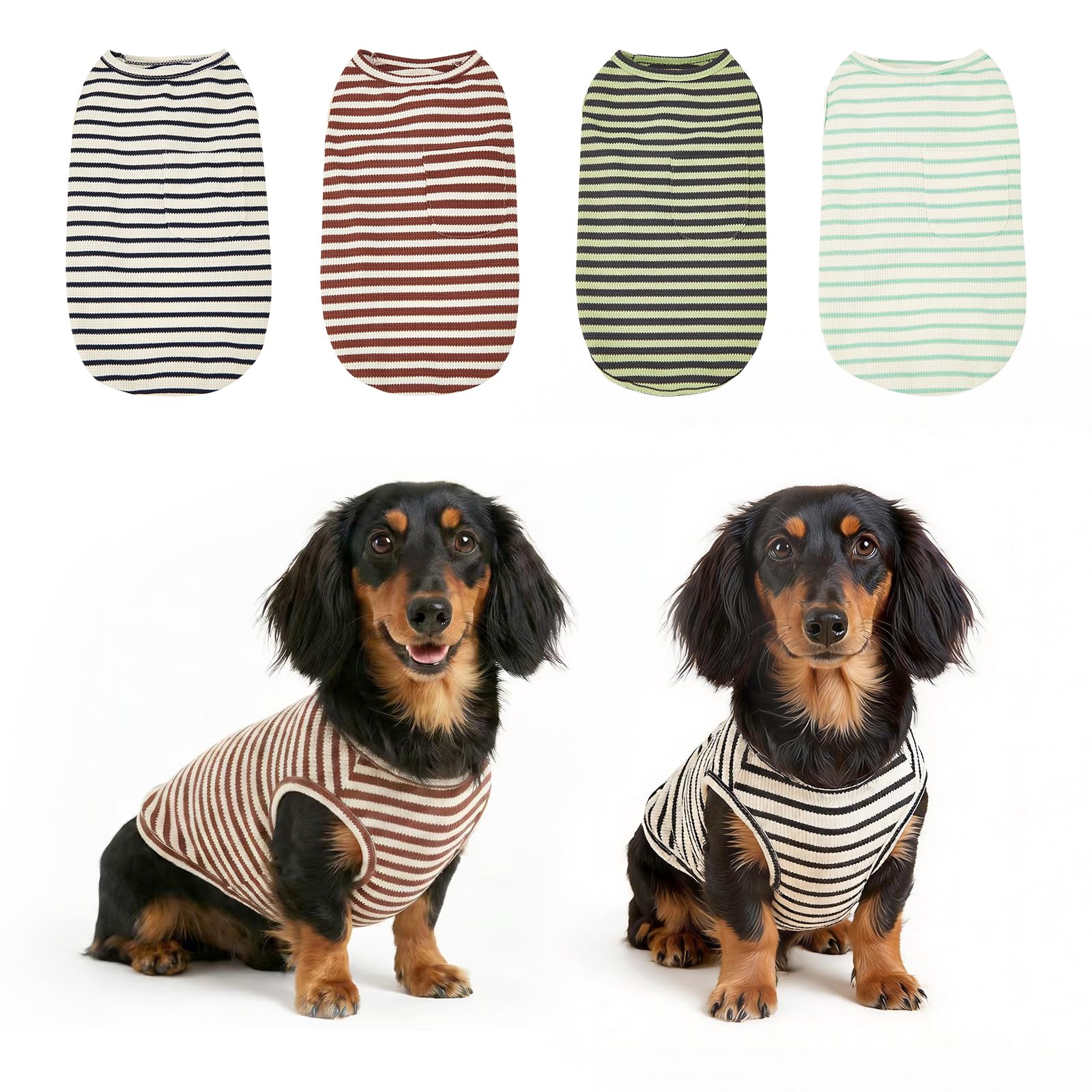 COOHAMS Dog Clothes, Stripe Dogs Shirts for Small & Medium Breeds, Pet Tank Top, Breathable Waffle Fabric Puppy Outfit, Shirt for Chihuahua, Yorkie, Dachshund, Corgi (Forest, XLarge)