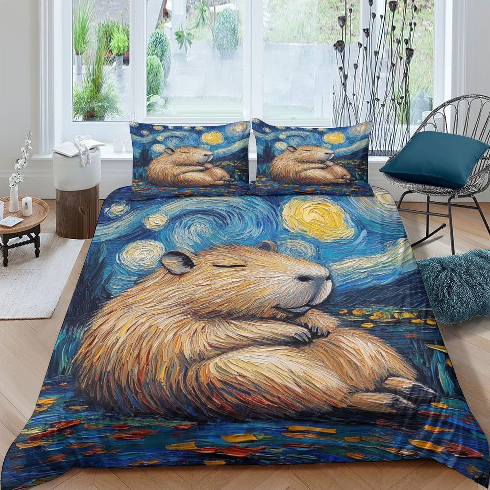 Ctjqhvkz Style-9 3D Printed Sleepy Capybara Fitted Sheet Microfiber Decorative Sun Moon Bed Cover For Bedroom Guest Room Dorm Decor Single（135X200cm）