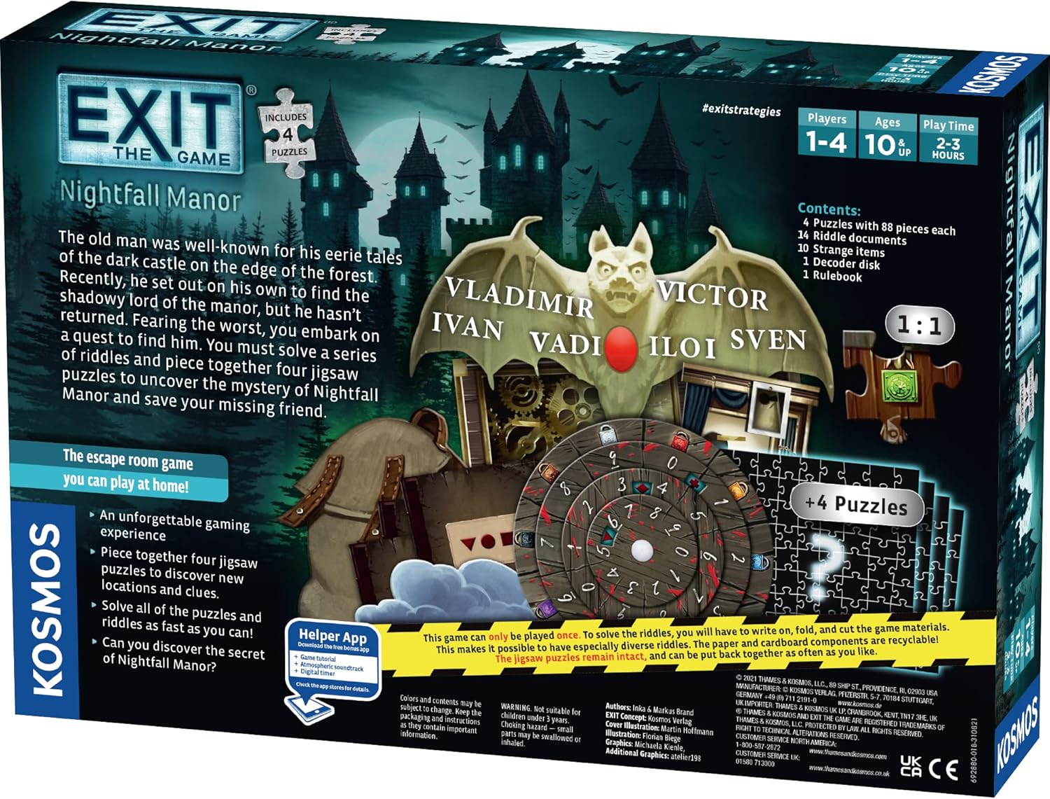 EXIT: Nightfall Manor (with Jigsaw Puzzles) | EXIT: The Game – A Kosmos Game | Family-Friendly, Jigsaw Puzzle-Based at-Home Escape Room Experience | Collaborative Game | for 1 to 4 Players, Ages 10+
