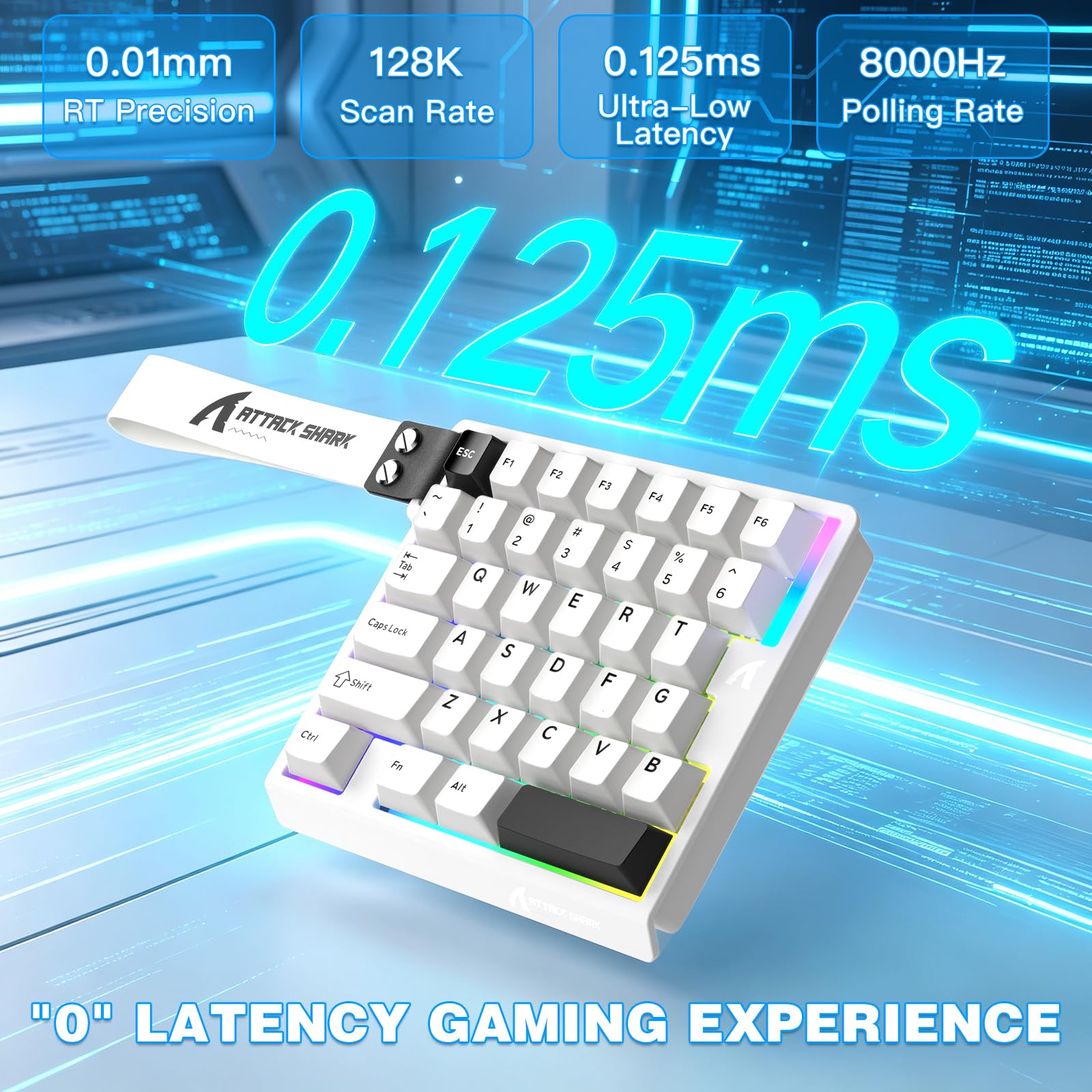 ATTACK SHARK M36HE Tastiera Gaming Monomanuale Interruttori Magnetici, Velocità Polling 8000Hz, RT 0,01mm, Suono HiFi, Frequenza Scansione 128K, Latenza 0,125ms (B-Bianco)