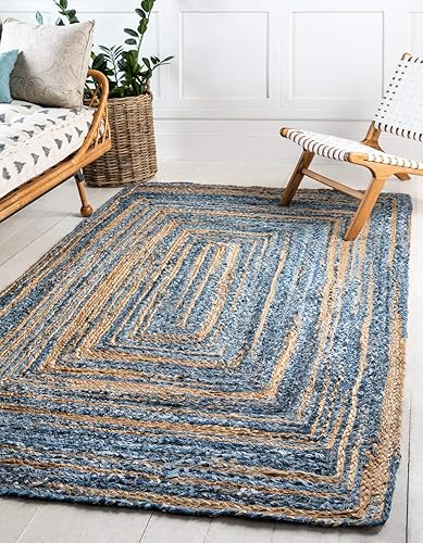 Unique Loom Trenzado Chindi Collection - Alfombra de área azul moderna casual (2 pies x 3 pies)