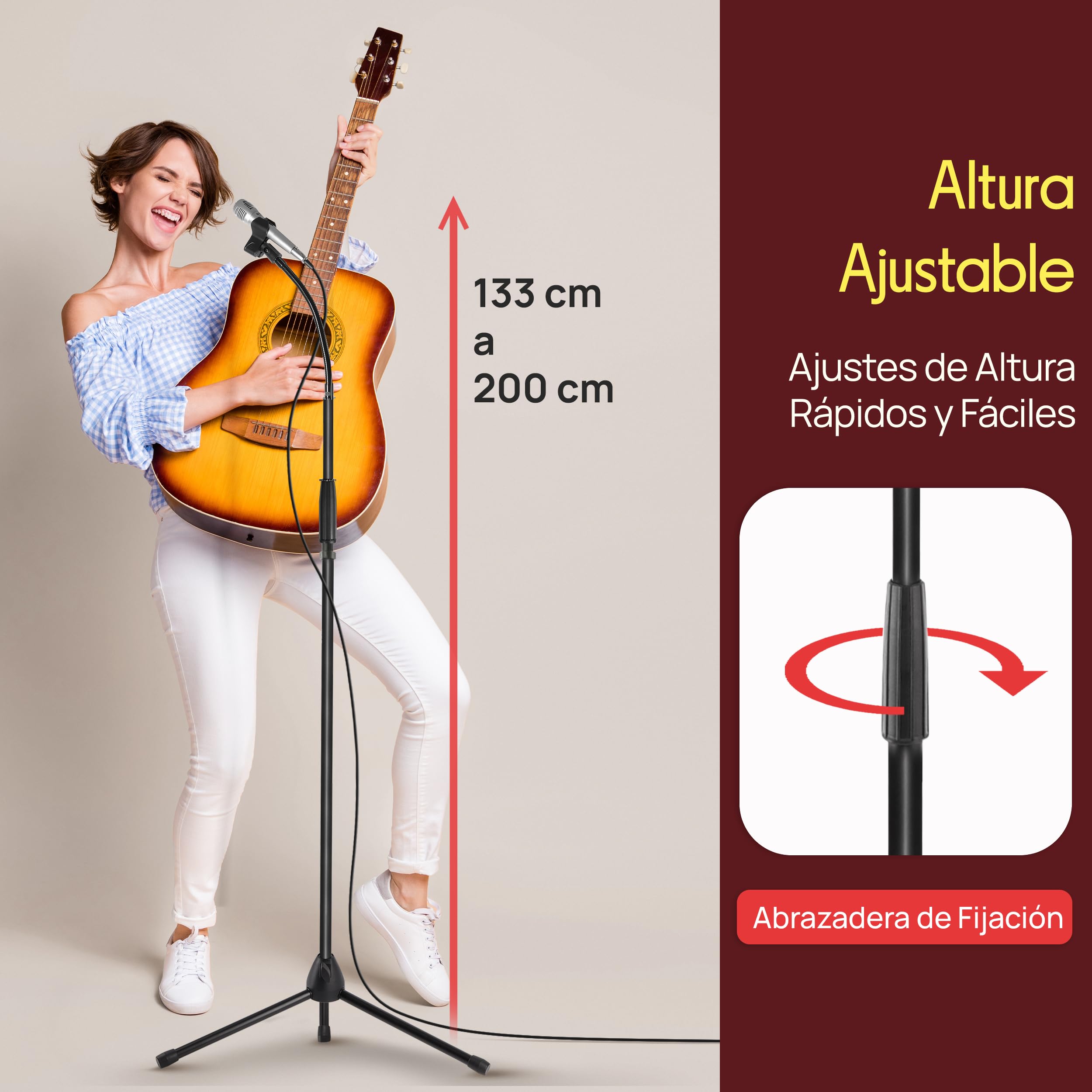 Pyle Soporte de Micrófono Color Negro, Trípode con Brazo Flexible, Adaptador Universal de 5/8”, Clip para Micrófono, Plegable y Altura Ajustable