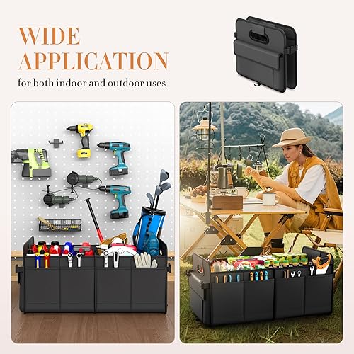 Miniatura 6 de Organizador de maletero para SUV y sedán, organizadores y almacenamiento de automóvil, correas plegables y ajustables impermeables, 70L organización